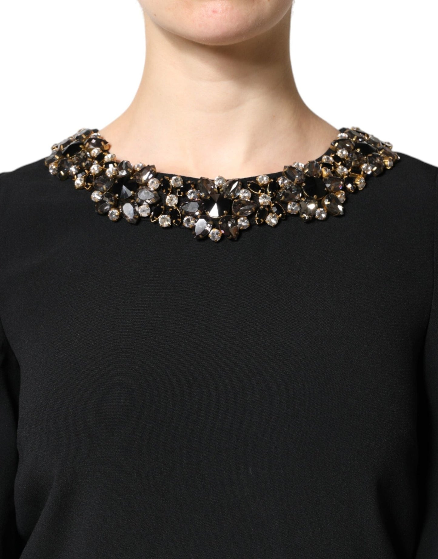 Dolce & Gabbana Black Crystal Embellished Round Neck Mini Dress - Sandy Store ByNet