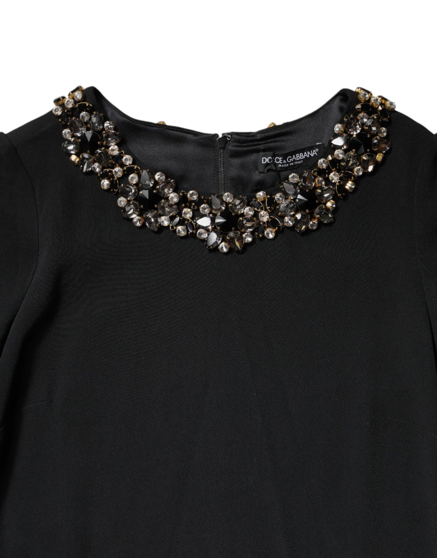 Dolce & Gabbana Black Crystal Embellished Round Neck Mini Dress - Sandy Store ByNet