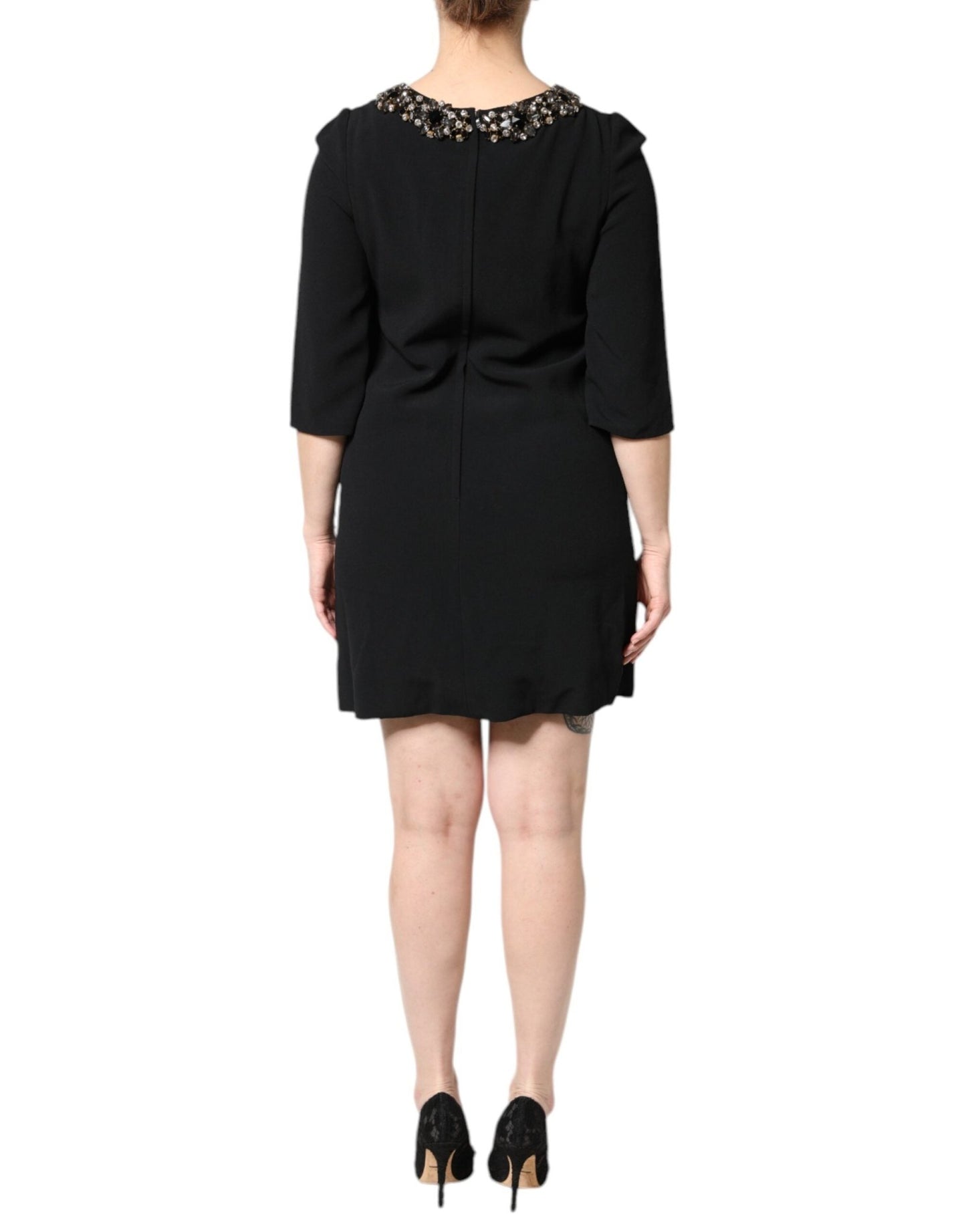 Dolce & Gabbana Black Crystal Embellished Round Neck Mini Dress - Sandy Store ByNet