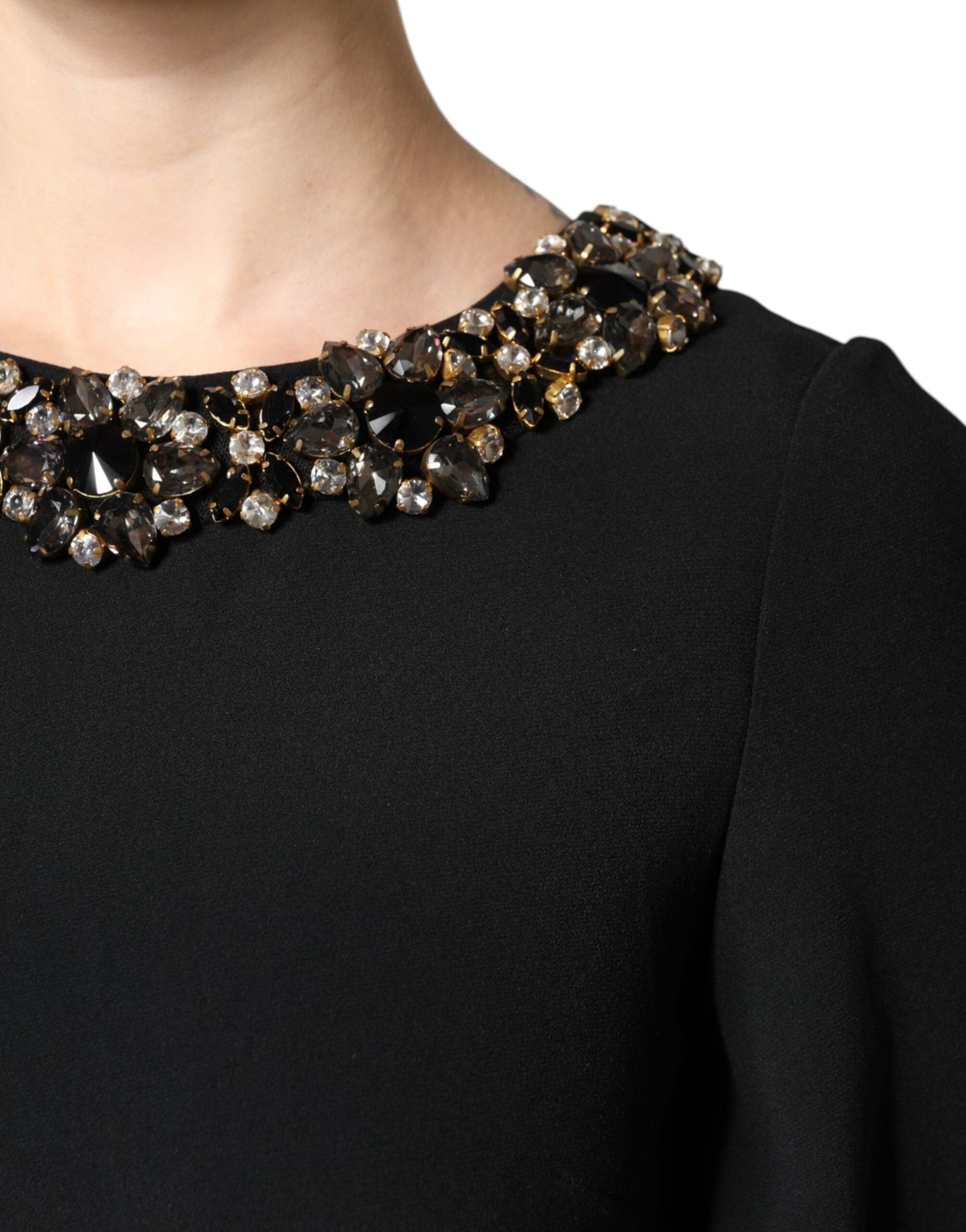 Dolce & Gabbana Black Crystal Embellished Round Neck Mini Dress - Sandy Store ByNet