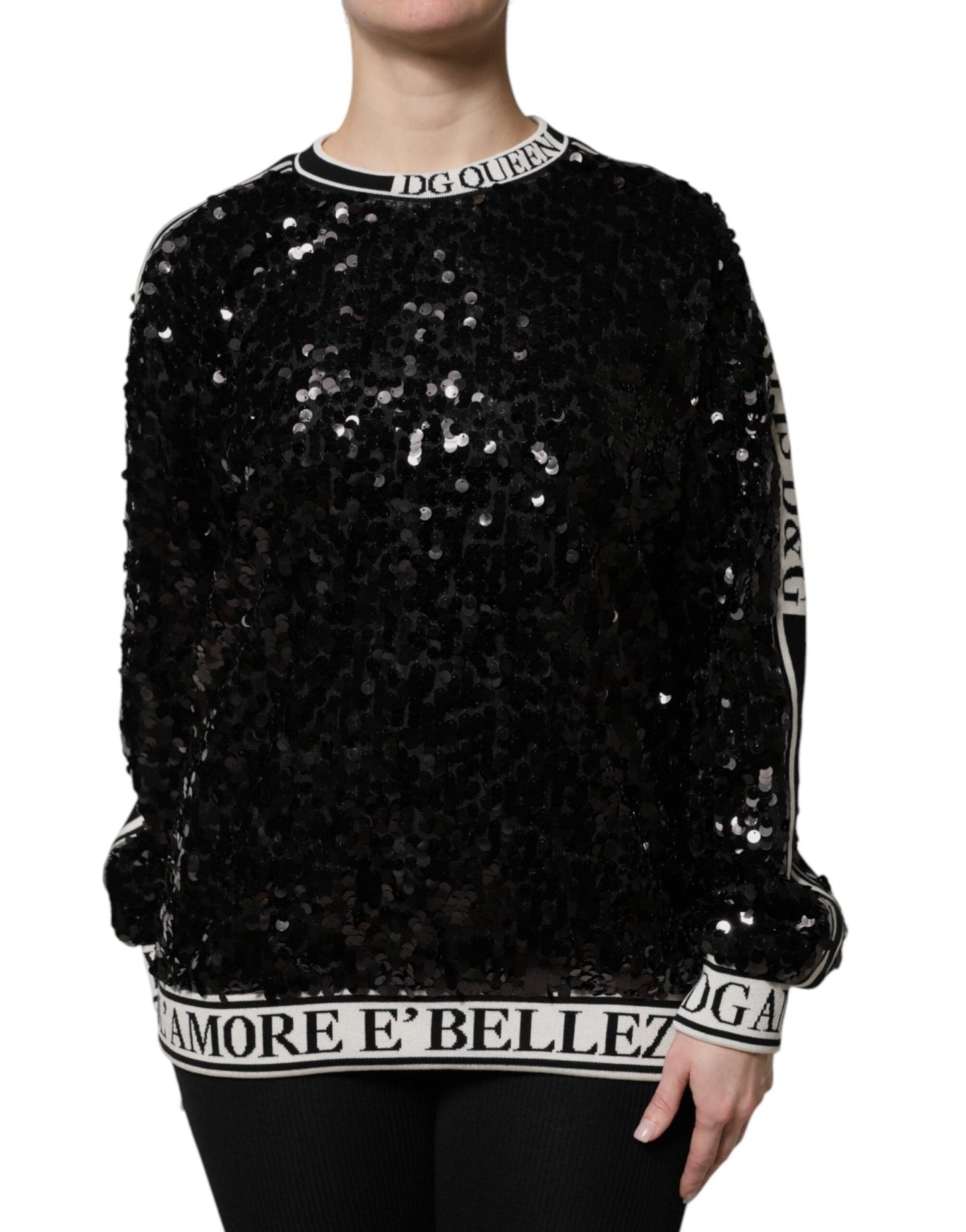 Dolce & Gabbana Black DG Queen Sequin Pullover Sweater – IT36|XXS par Dolce & Gabbana | Disponible sur Sandy Store ByNet