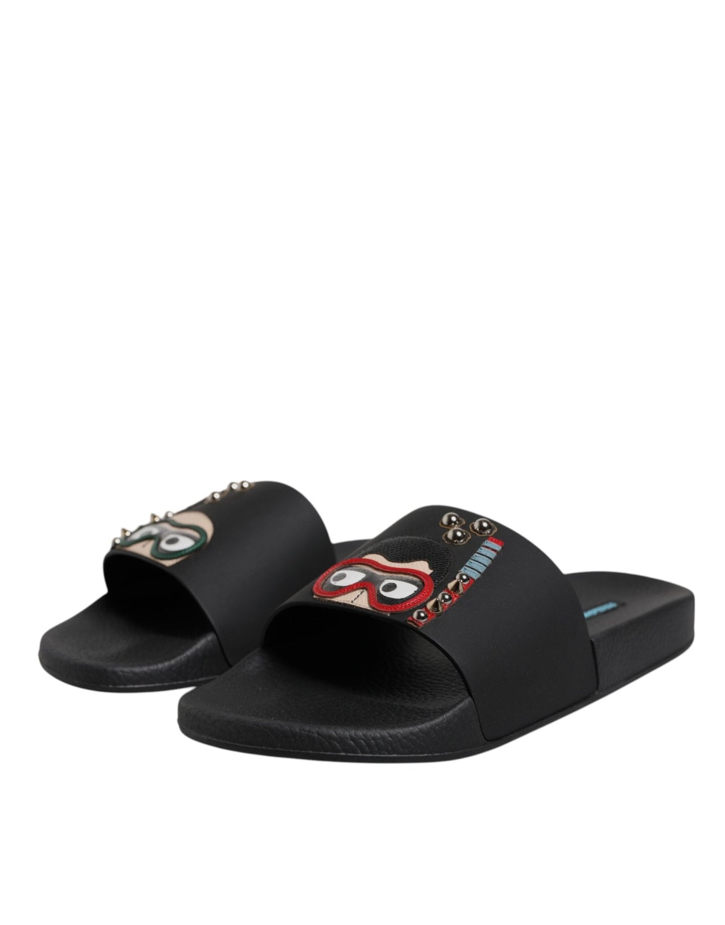 Dolce & Gabbana Black Divers Leather Flats Slides Sandals Beachwear Shoes - Sandy Store ByNet