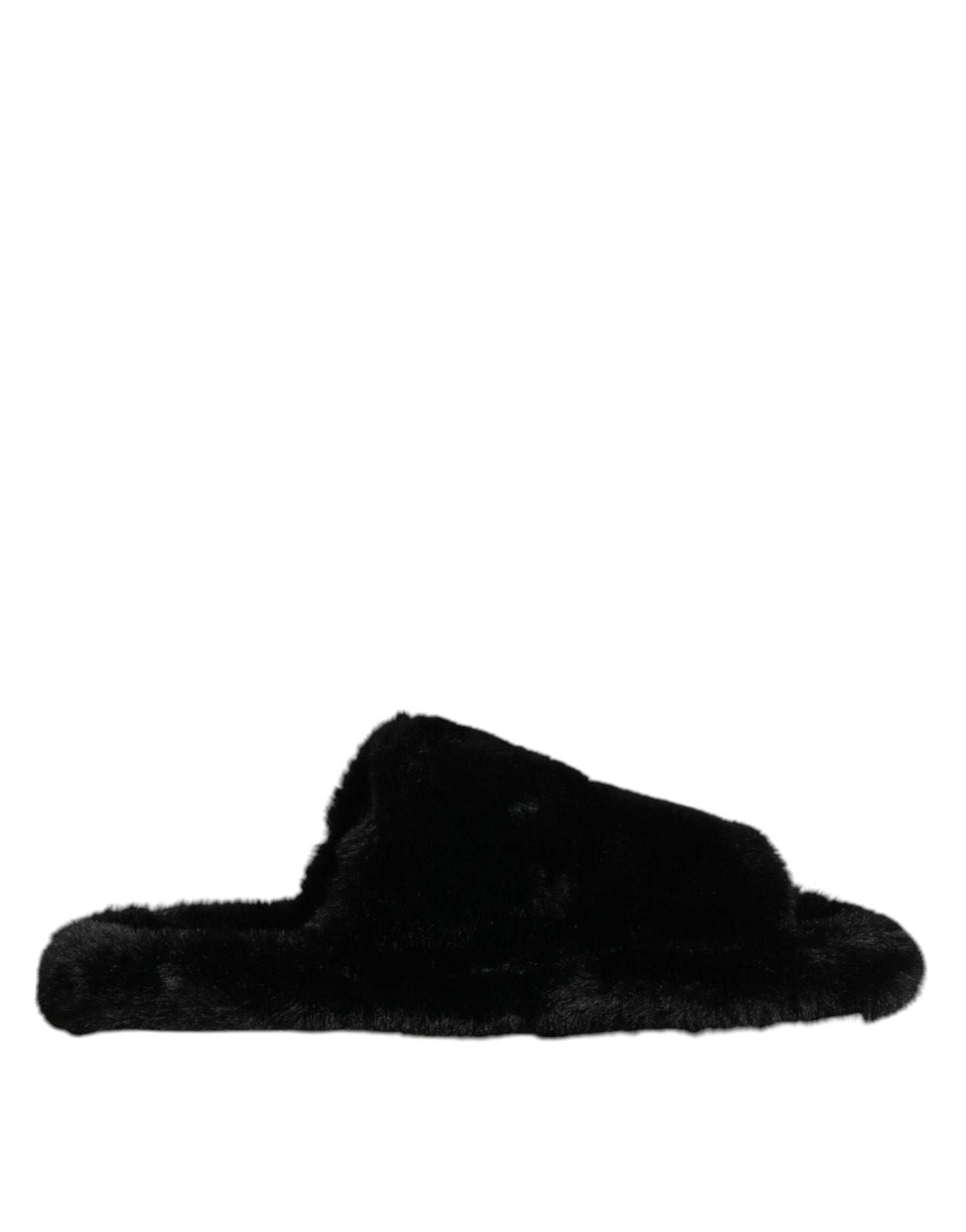 Dolce & Gabbana Black Faux Fur Flats Men Sandals Shoes – EU44.5/US11.5 par Dolce & Gabbana | Disponible sur Sandy Store ByNet