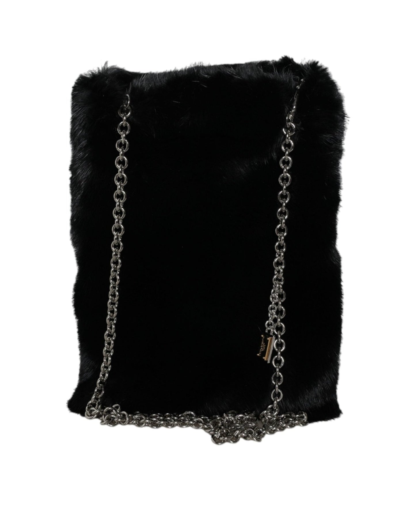Dolce & Gabbana Black Faux Fur Silver Chain Crossbody Shoulder Purse Bag - Sandy Store ByNet