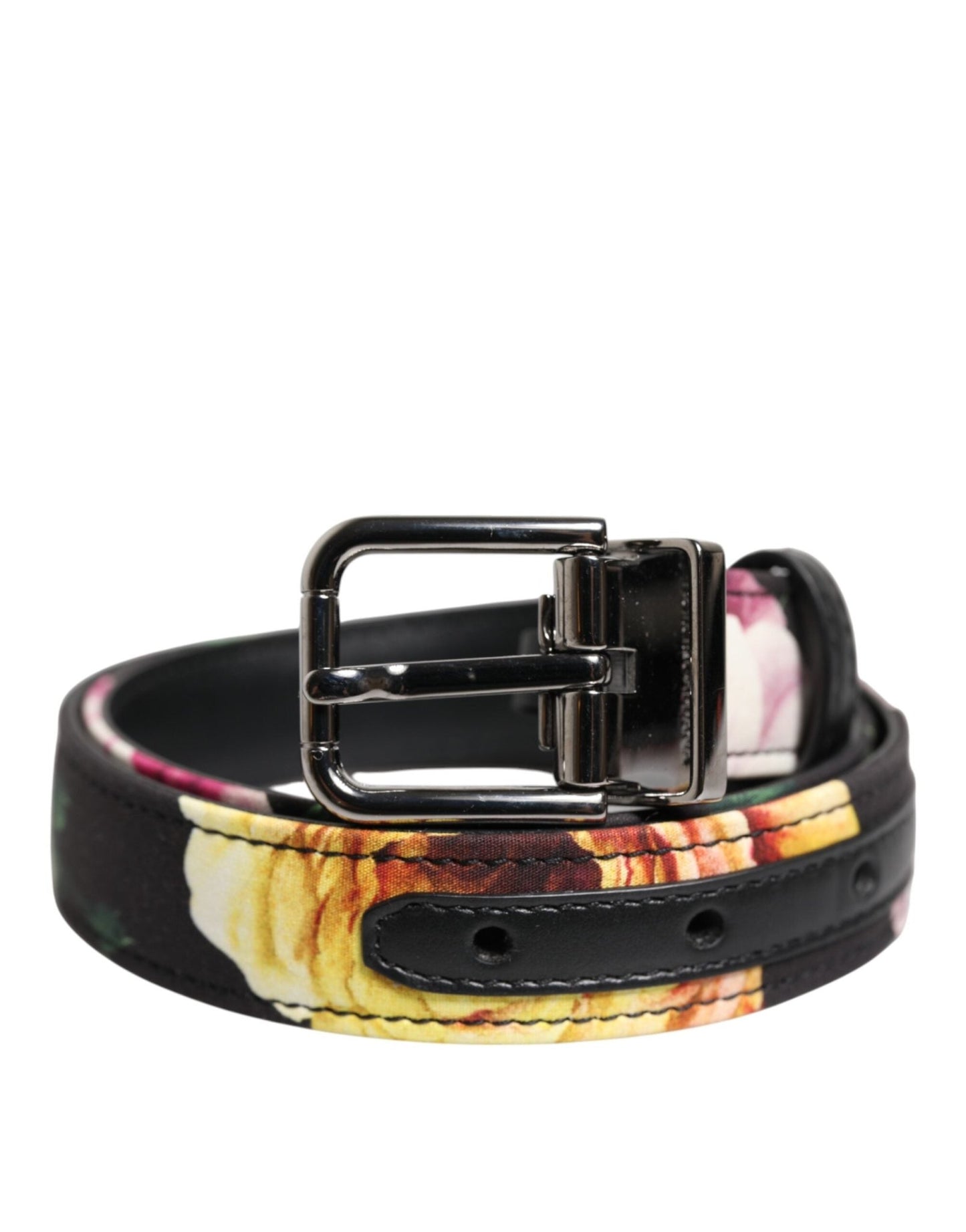 Dolce & Gabbana Black Floral Brocade Silver Metal Buckle Belt – 70 cm / 28 Inches par Dolce & Gabbana | Disponible sur Sandy Store ByNet