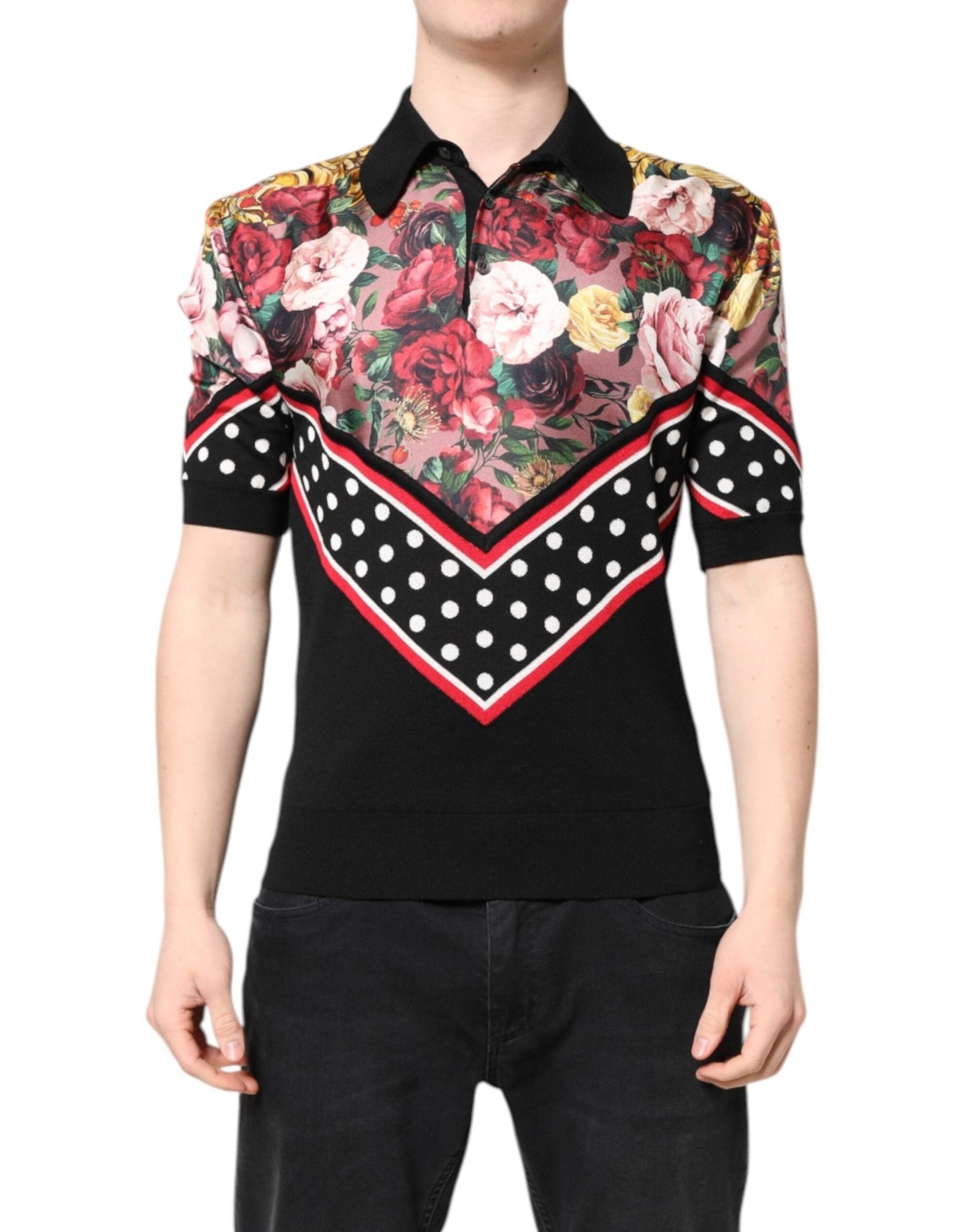 Dolce & Gabbana Black Floral Collared Short Sleeve T-shirt – IT48 | M par Dolce & Gabbana | Disponible sur Sandy Store ByNet