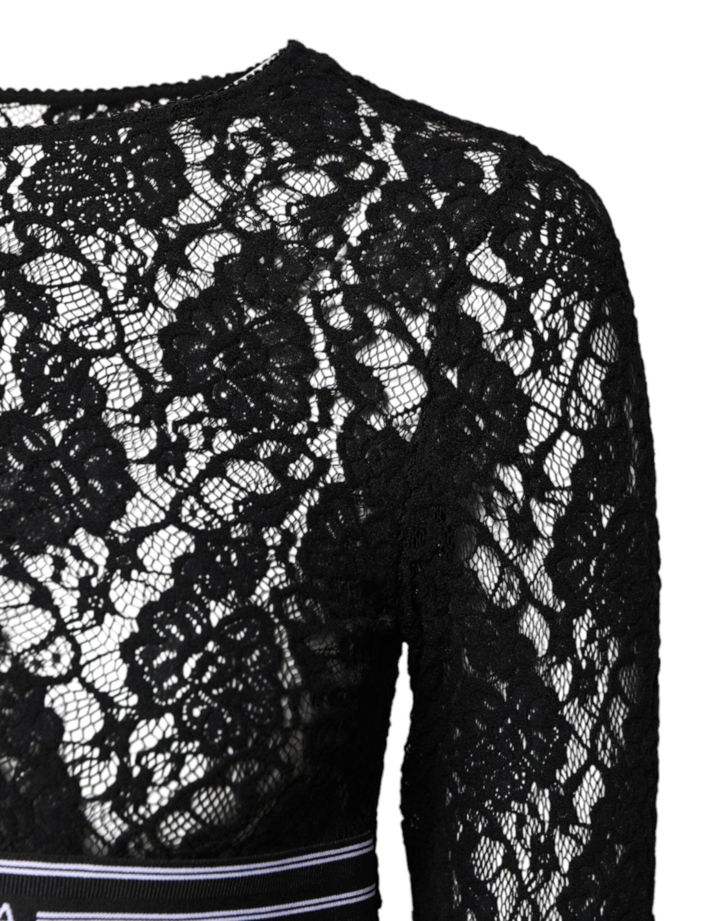 Dolce & Gabbana Black Floral Lace Long Sleeves Pullover Top - Sandy Store ByNet