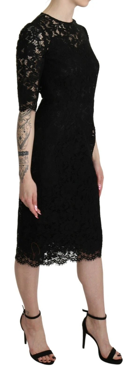 Dolce & Gabbana Black Floral Lace Sheath Knee Length Dress – IT40|S par Dolce & Gabbana | Disponible sur Sandy Store ByNet