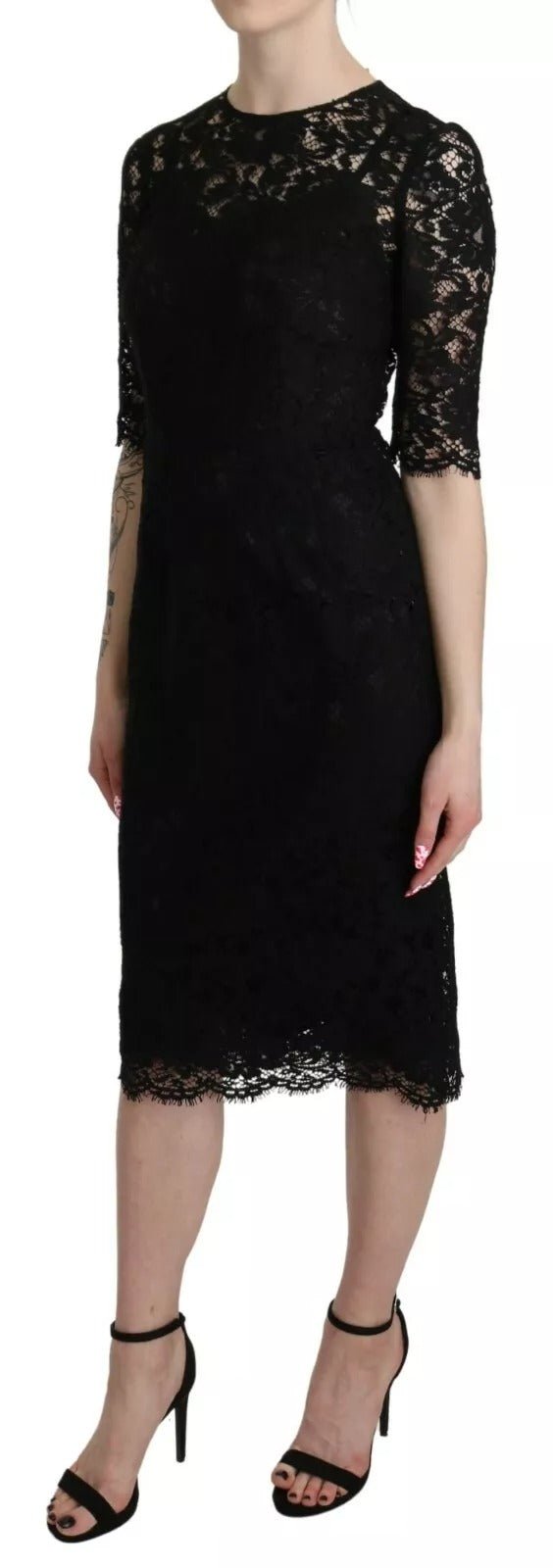 Dolce & Gabbana Black Floral Lace Sheath Knee Length Dress – IT40|S par Dolce & Gabbana | Disponible sur Sandy Store ByNet