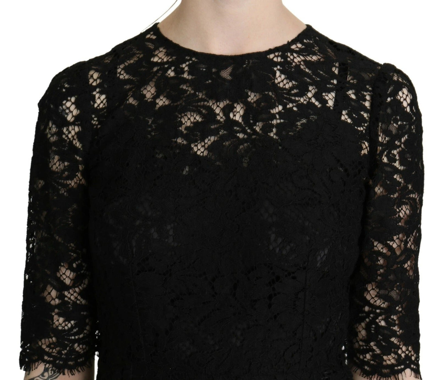 Dolce & Gabbana Black Floral Lace Sheath Knee Length Dress – IT40|S par Dolce & Gabbana | Disponible sur Sandy Store ByNet