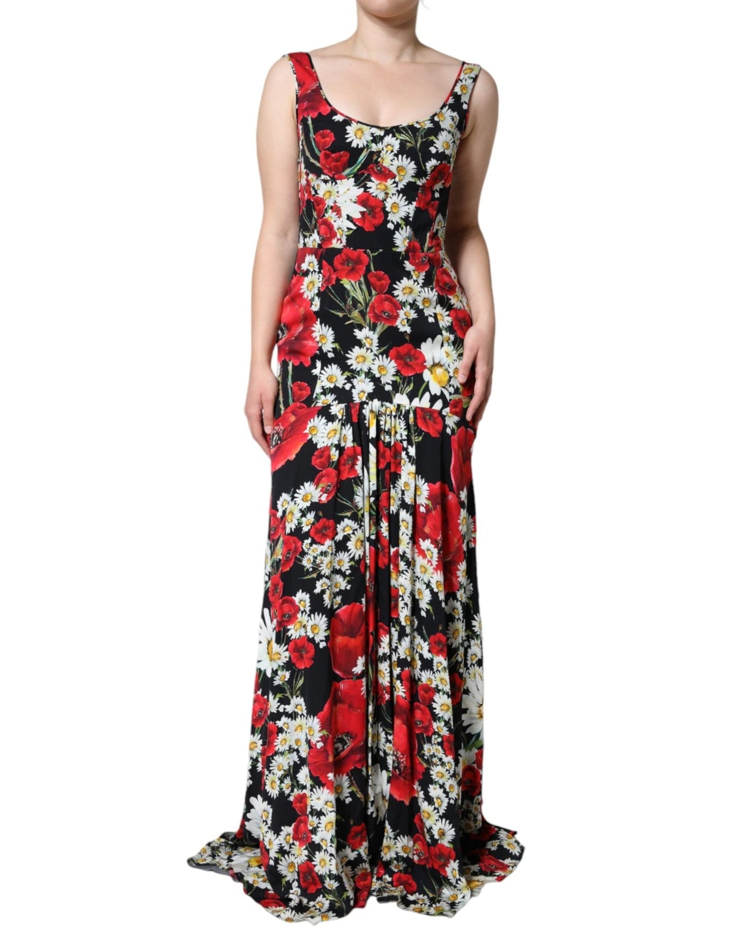 Dolce & Gabbana Black Floral Silk Sleeveless Long Gown Dress - Sandy Store ByNet