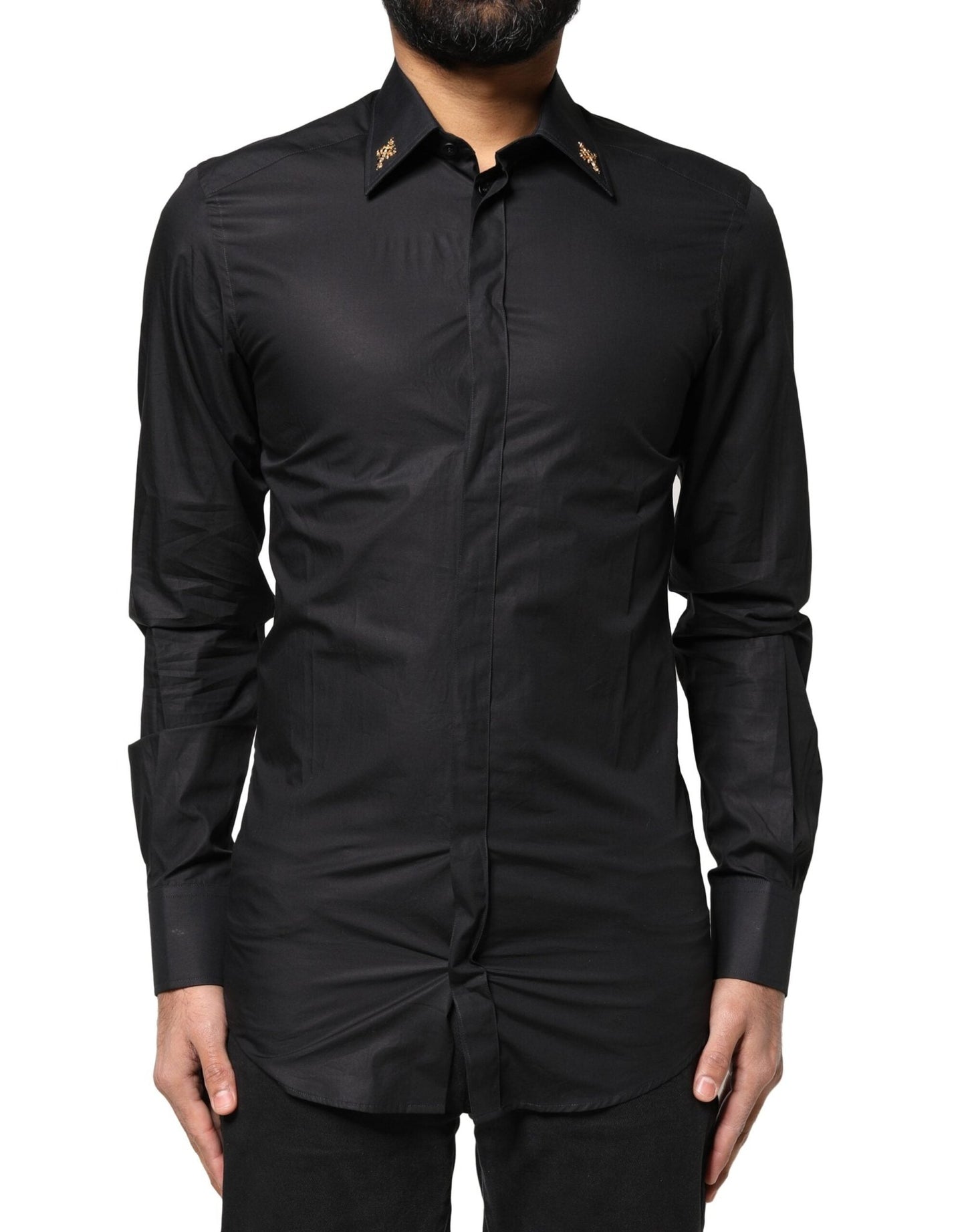 Dolce & Gabbana Black GOLD Cross Embellished Men Dress Shirt - Sandy Store ByNet