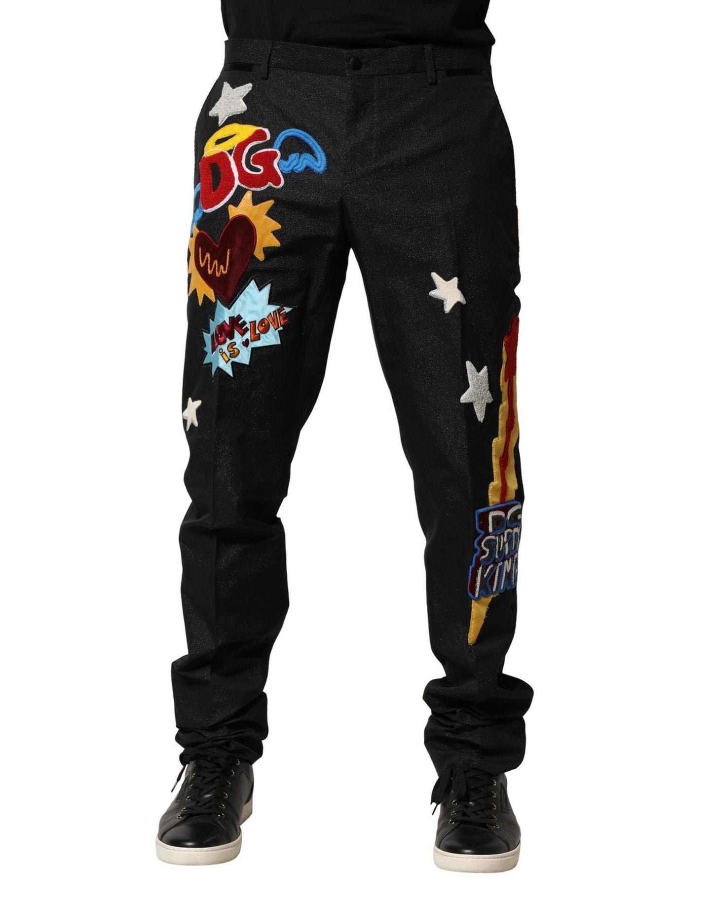 Dolce & Gabbana Black Graphic Embroidery Men Pants – IT44 | XS par Dolce & Gabbana | Disponible sur Sandy Store ByNet