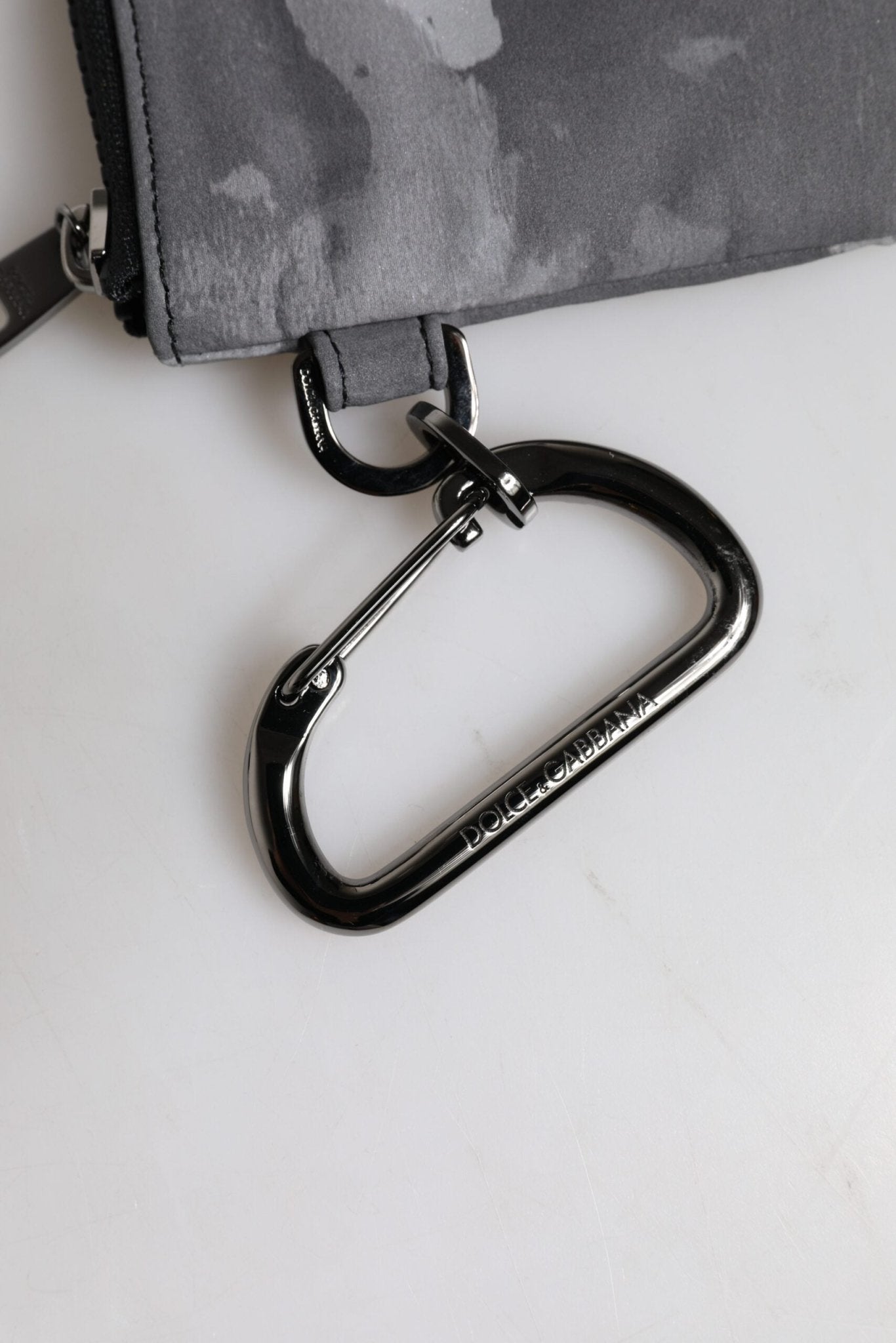 Dolce & Gabbana Black Gray Camouflage Logo Plaque Keyring Pouch Bag - Sandy Store ByNet