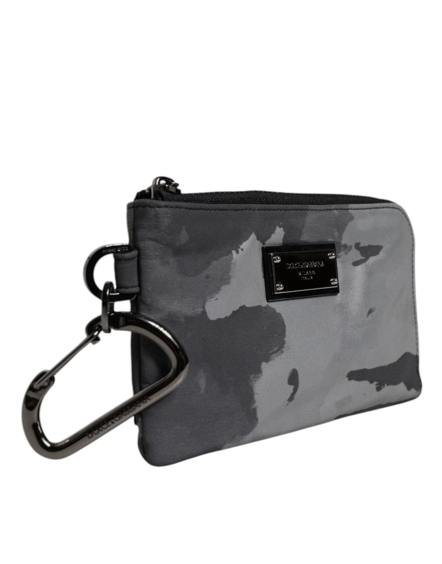Dolce & Gabbana Black Gray Camouflage Logo Plaque Keyring Pouch Bag - Sandy Store ByNet
