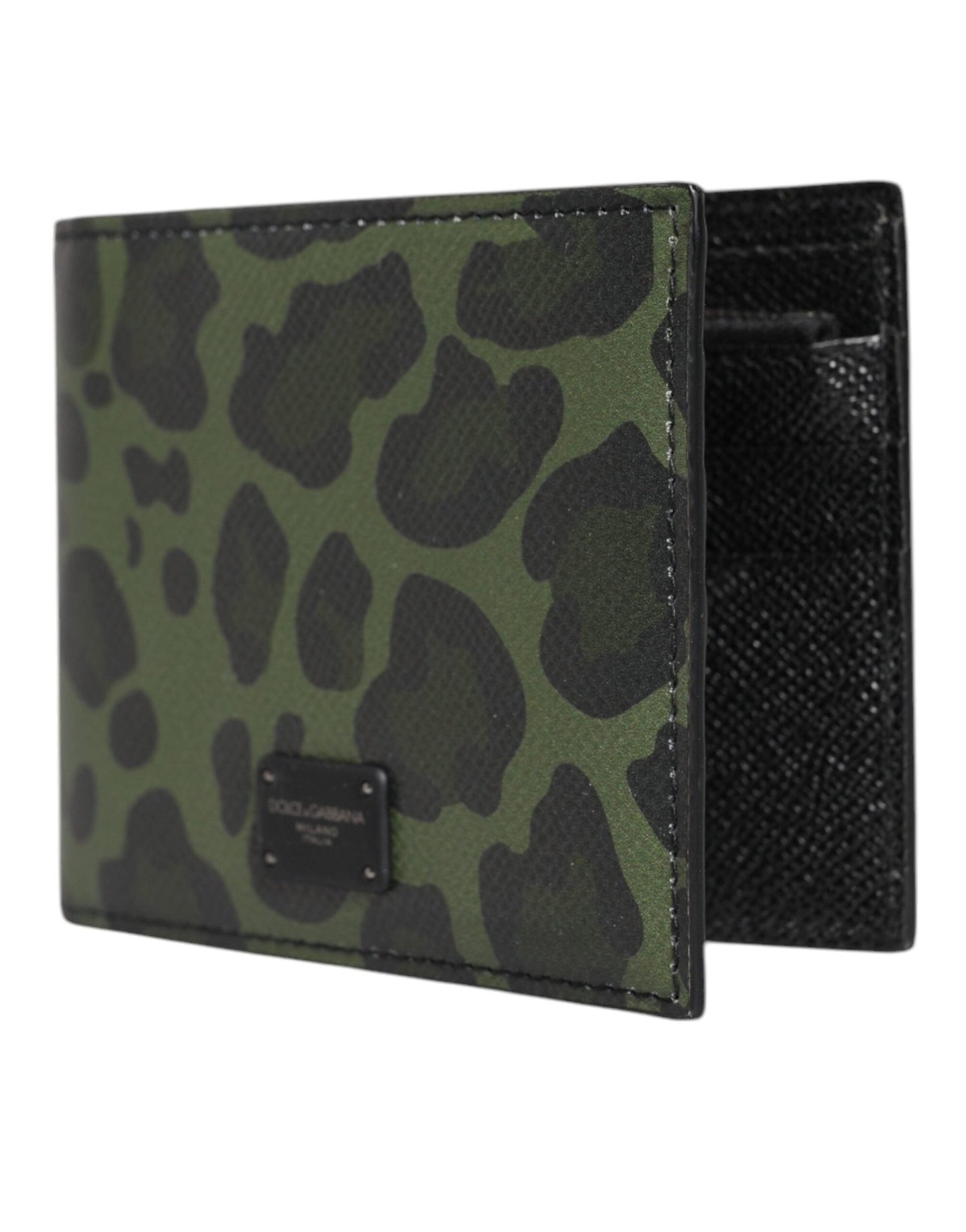 Dolce & Gabbana Black Green Leather DG Plaque Bifold Card Holder Wallet - Sandy Store ByNet