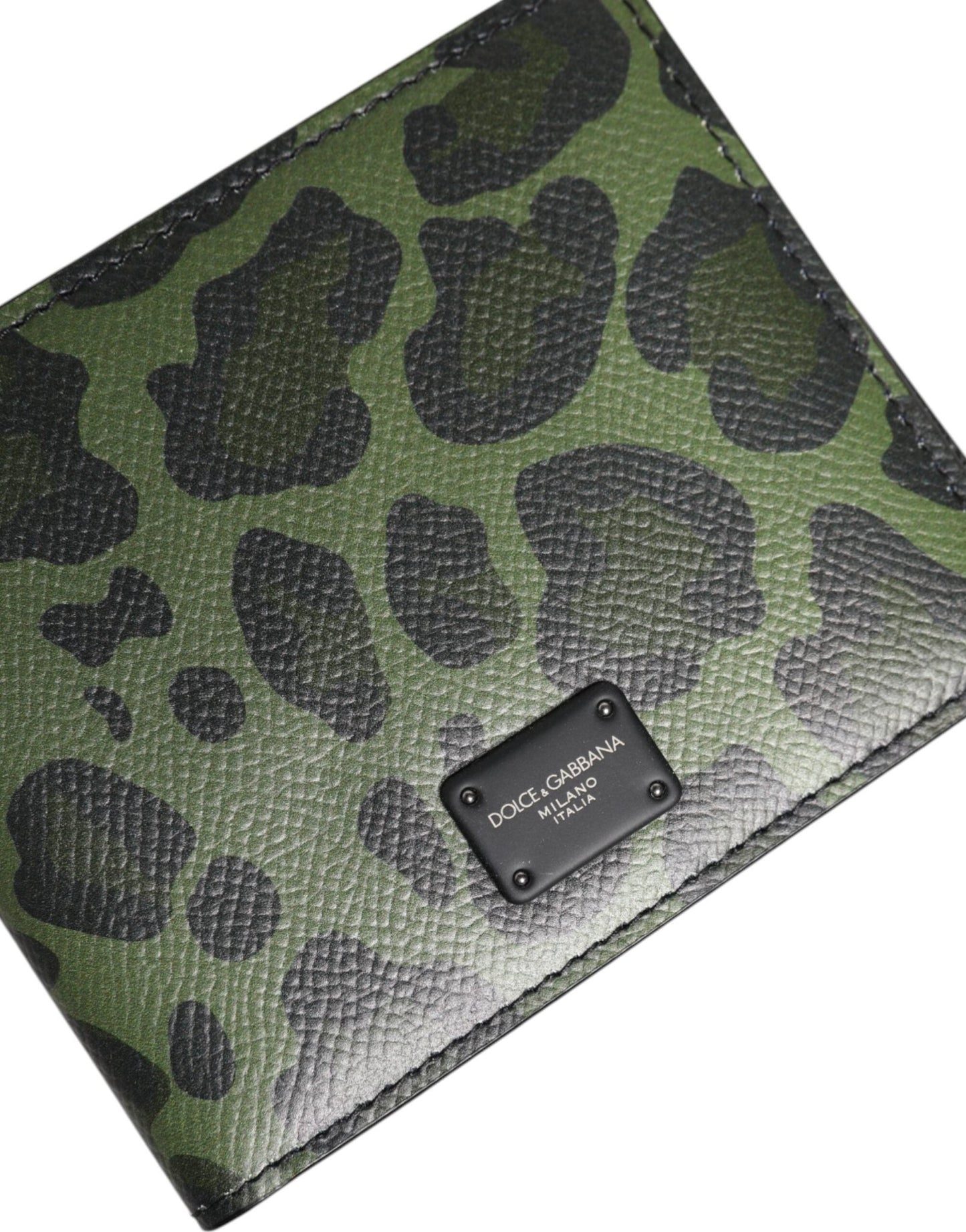 Dolce & Gabbana Black Green Leather DG Plaque Bifold Card Holder Wallet - Sandy Store ByNet