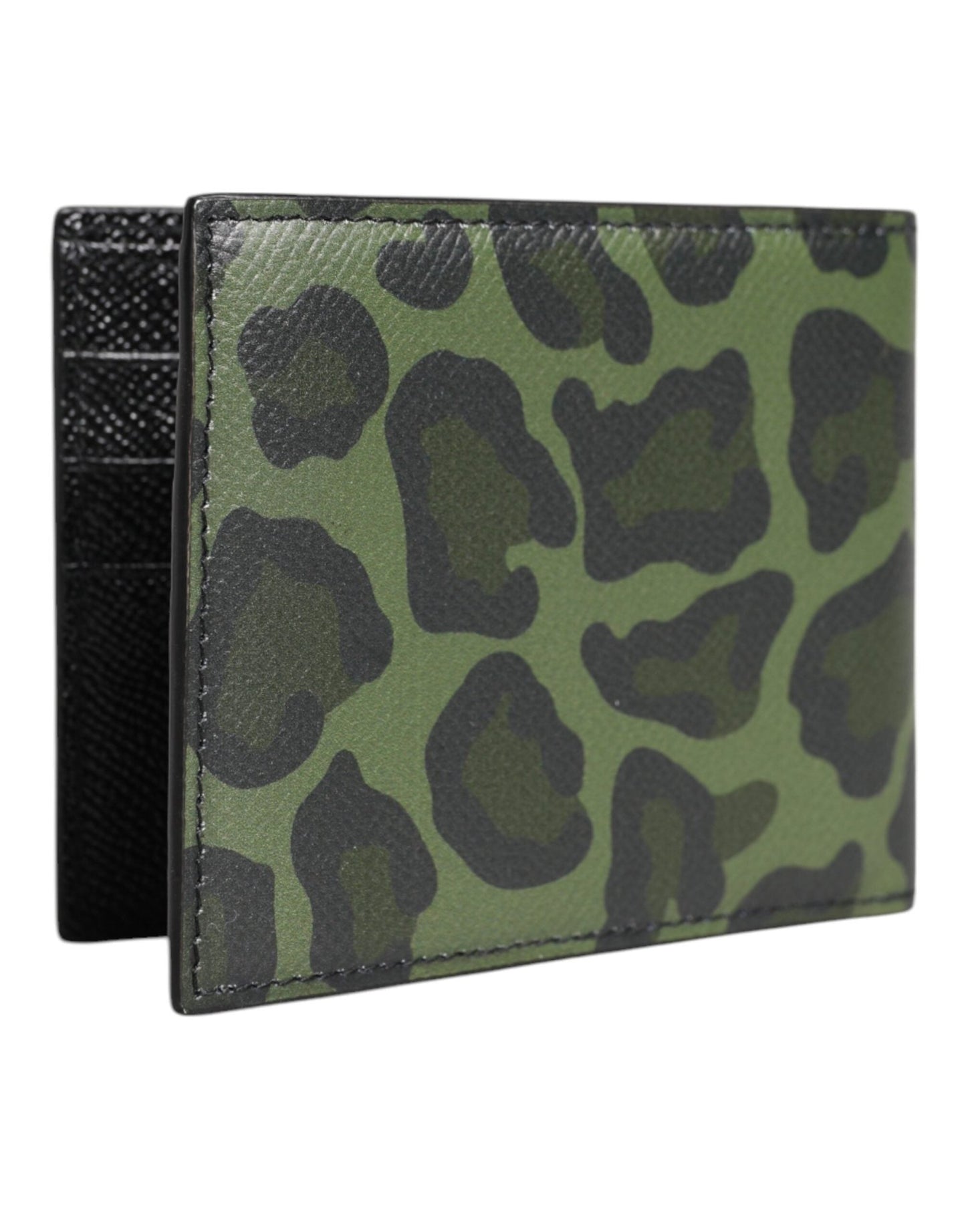 Dolce & Gabbana Black Green Leather DG Plaque Bifold Card Holder Wallet - Sandy Store ByNet