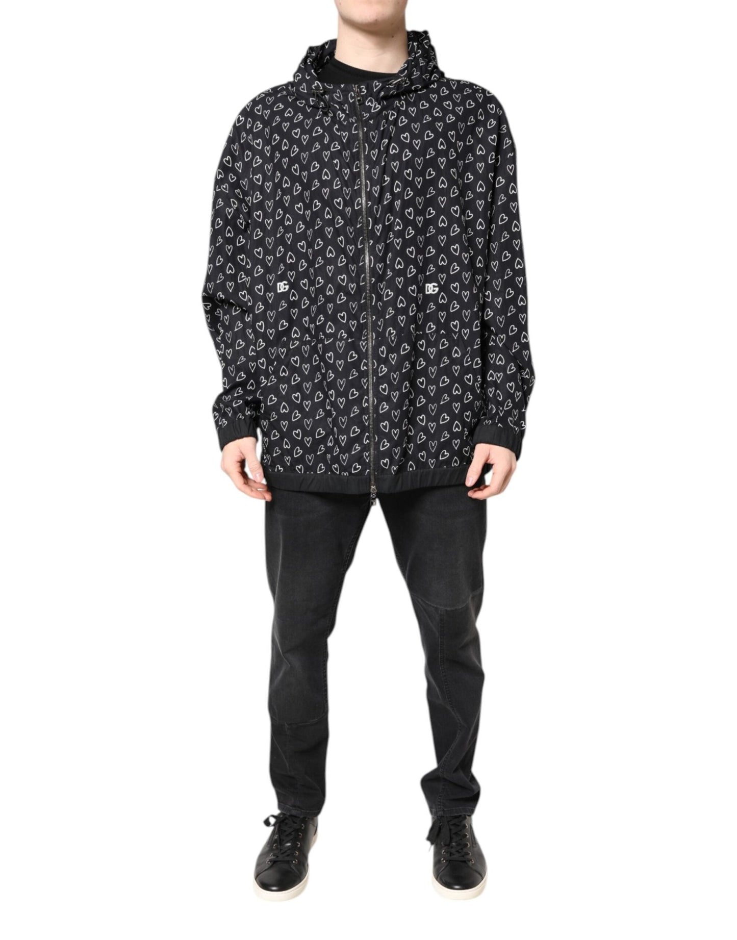 Dolce & Gabbana Black Heart Print Hooded Windbreaker Jacket – IT52 | XL par Dolce & Gabbana | Disponible sur Sandy Store ByNet