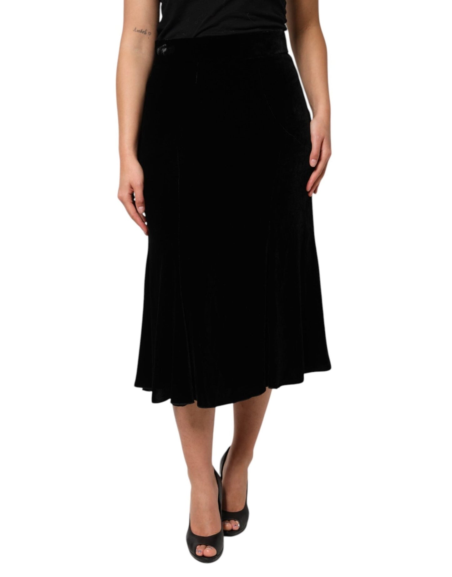 Dolce & Gabbana Black High Waist Fit Flared Midi Skirt – IT46|XL par Dolce & Gabbana | Disponible sur Sandy Store ByNet