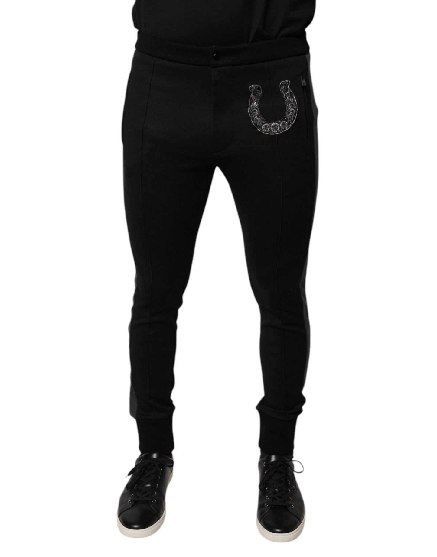 Dolce & Gabbana Black Horseshoe Embellished Wool Slim Fit Pants – IT44 | XS par Dolce & Gabbana | Disponible sur Sandy Store ByNet