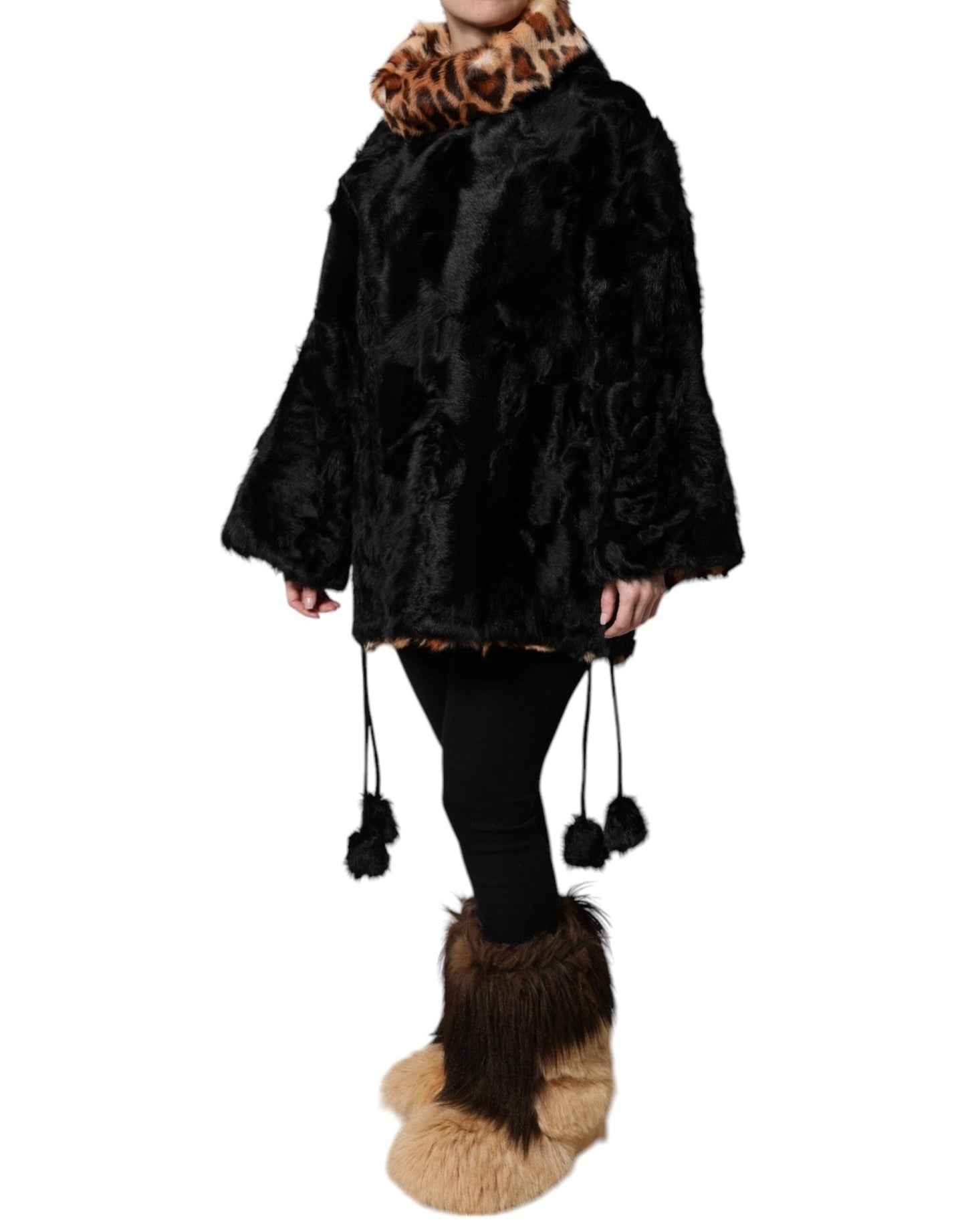 Dolce & Gabbana Black Lamb Fur Short Women Coat Jacket - Sandy Store ByNet