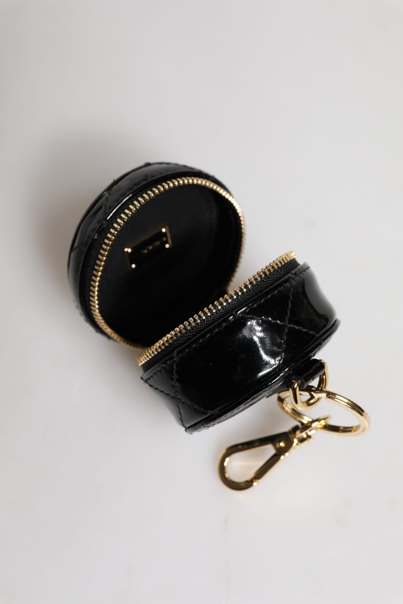 Dolce & Gabbana Black Lamb Leather DG Crystal Round Coin Purse Wallet - Sandy Store ByNet