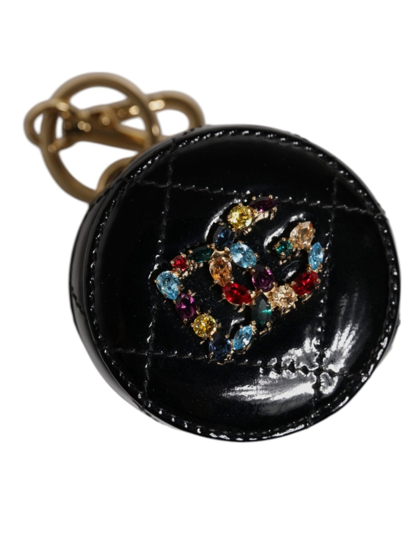 Dolce & Gabbana Black Lamb Leather DG Crystal Round Coin Purse Wallet - Sandy Store ByNet