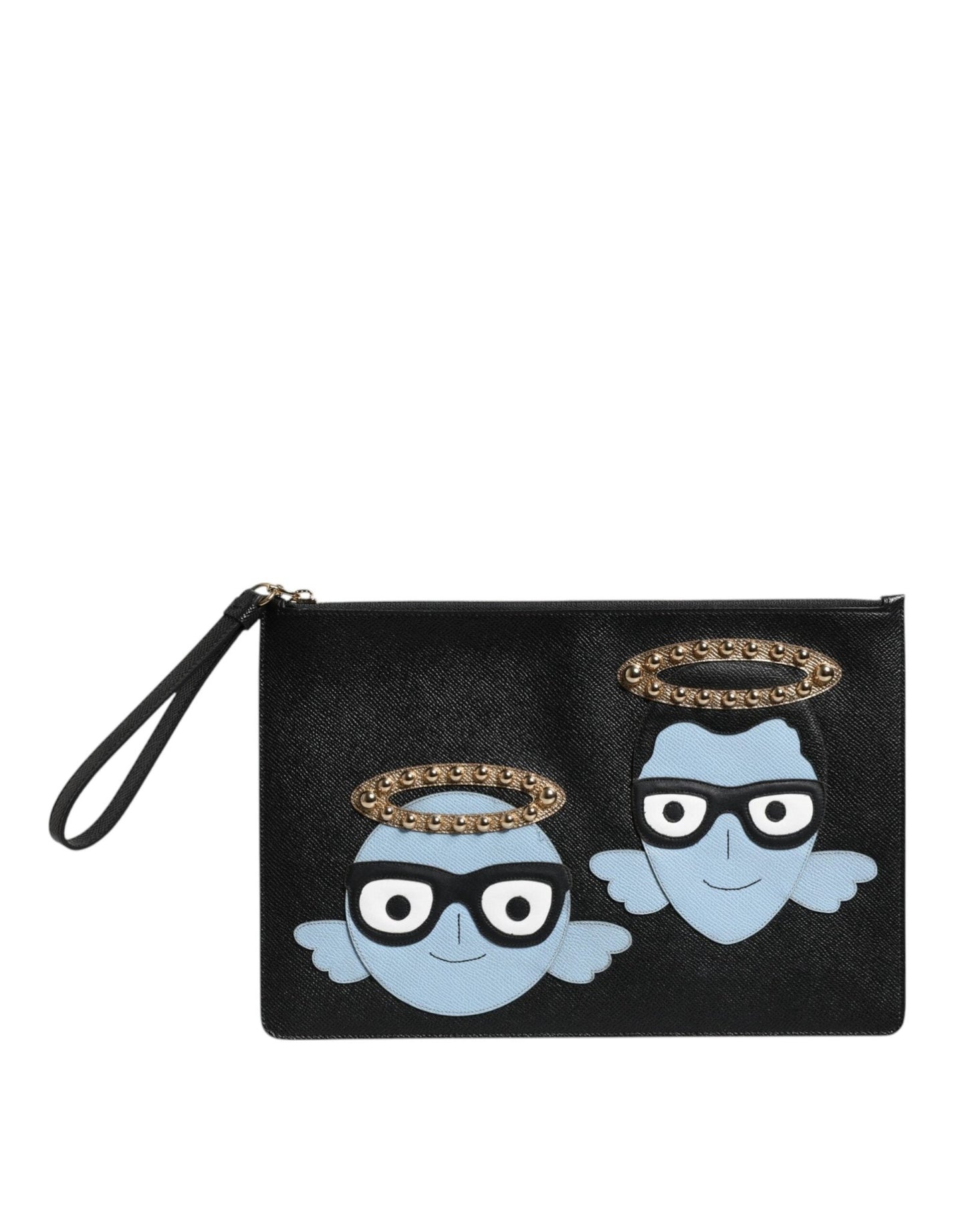 Dolce & Gabbana Black Leather DGFAMILY Embellished Men Zip Pouch Bag – par Dolce & Gabbana | Disponible sur Sandy Store ByNet