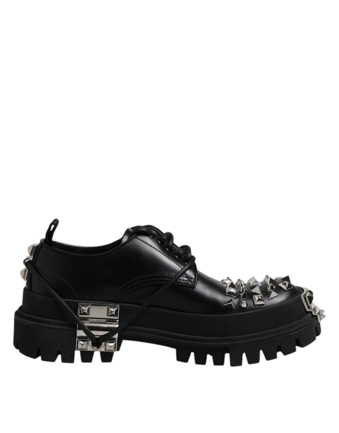 Dolce & Gabbana Black Leather Embellished Trekking Derby Shoes – EU41/US8 par Dolce & Gabbana | Disponible sur Sandy Store ByNet