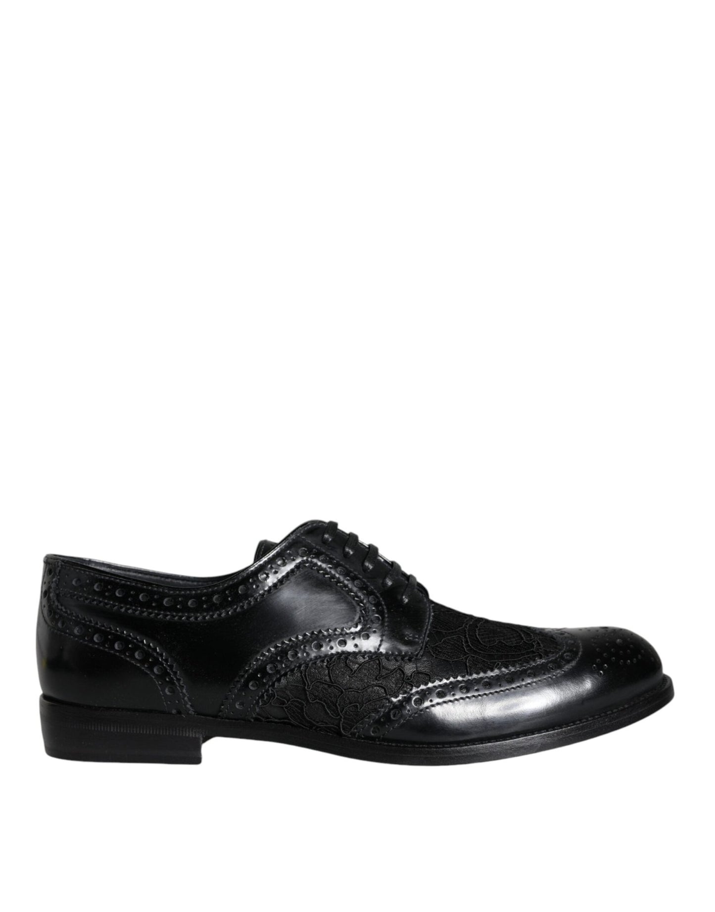 Dolce & Gabbana Black Leather Floral Lace Dress Formal Shoes - Sandy Store ByNet