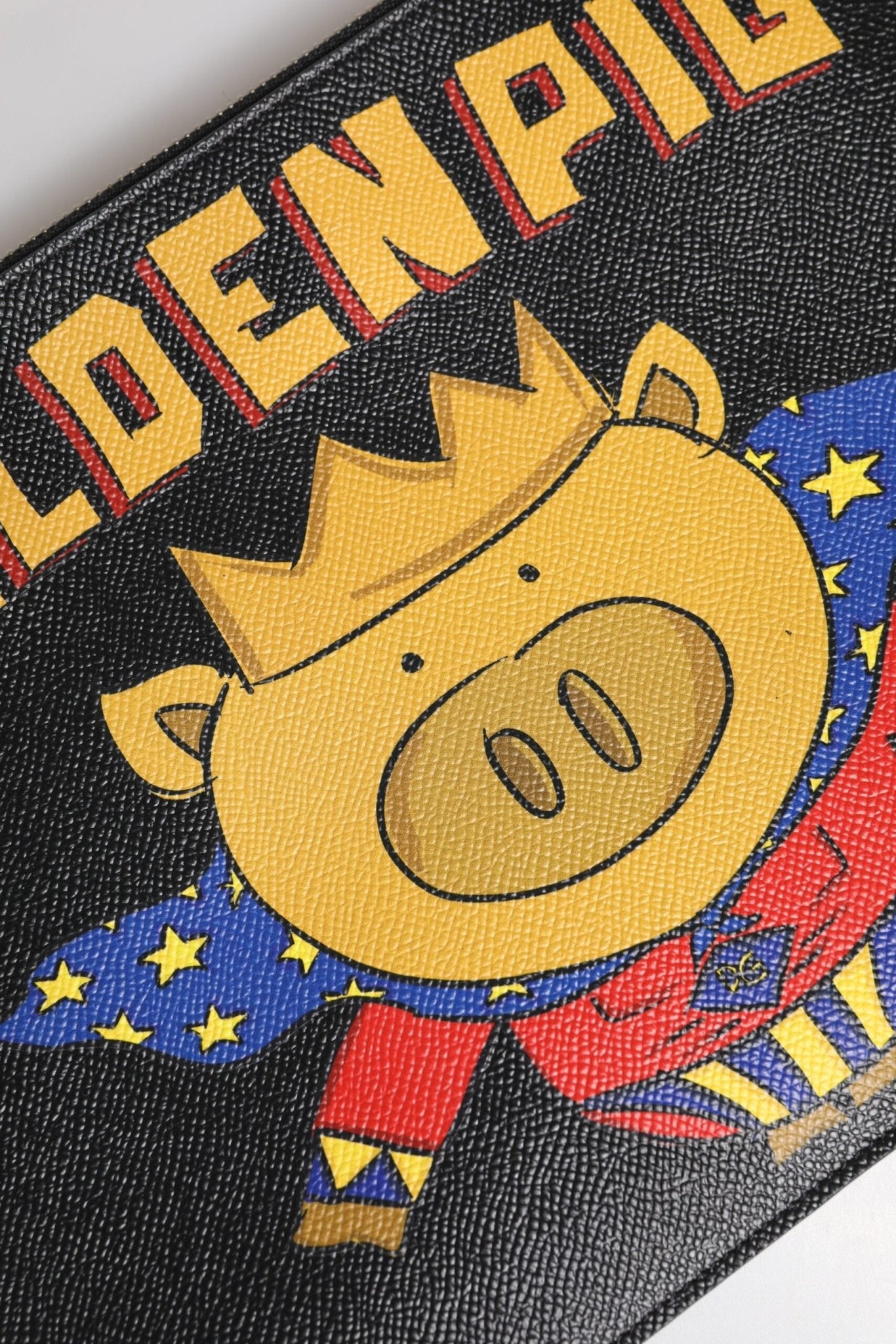 Dolce & Gabbana Black Leather Golden Pig Print Logo Plaque Men Pouch Bag - Sandy Store ByNet