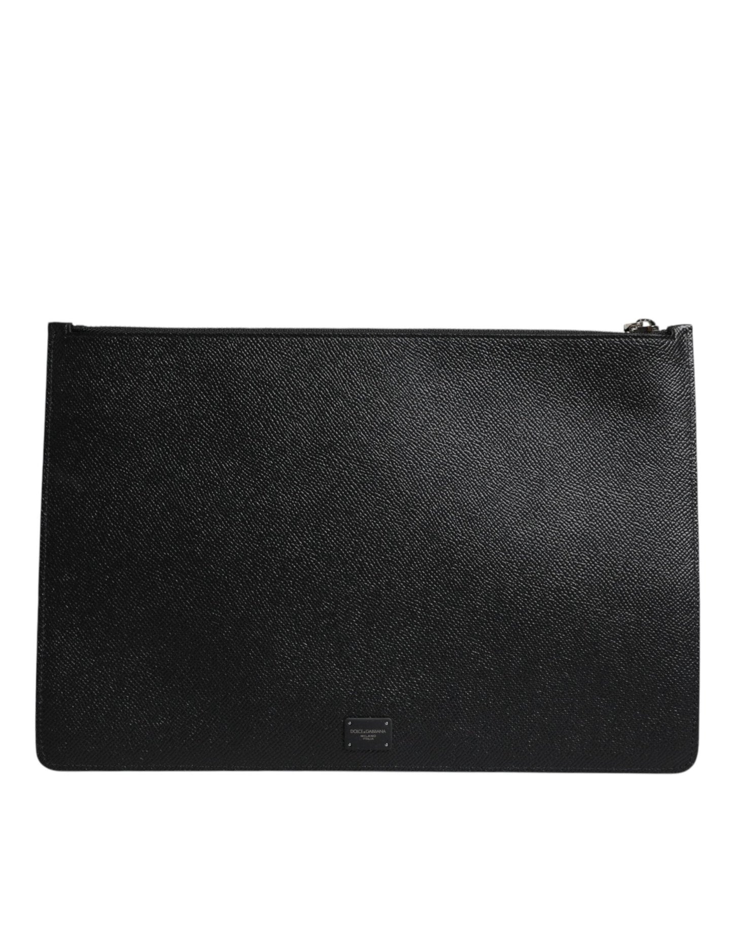 Dolce & Gabbana Black Leather Golden Pig Print Logo Plaque Men Pouch Bag - Sandy Store ByNet