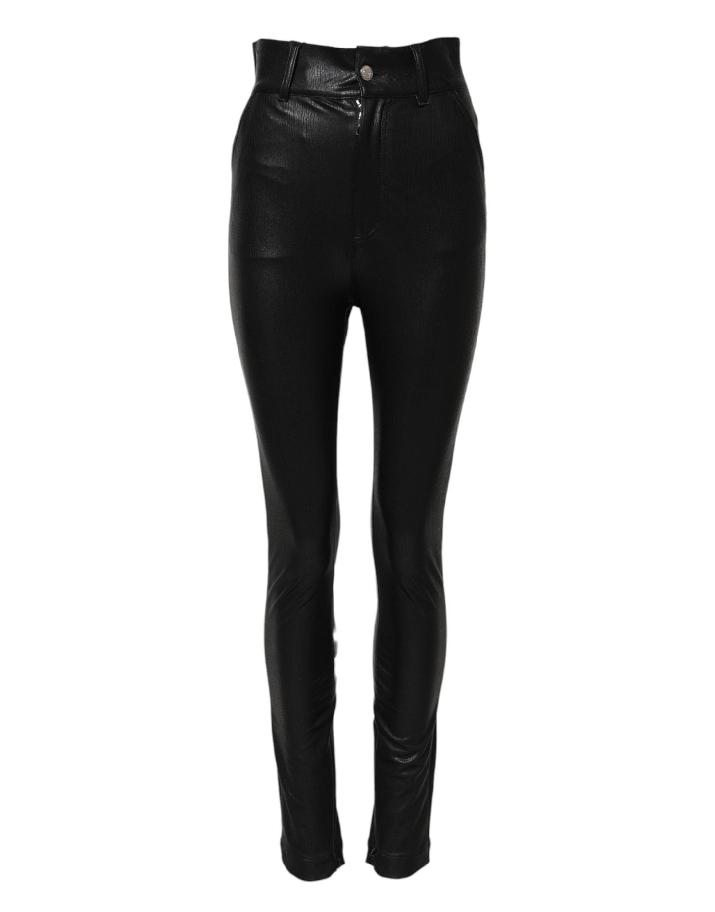 Dolce & Gabbana Black Leather High Waist Slim Fit Pants – IT40|S par Dolce & Gabbana | Disponible sur Sandy Store ByNet