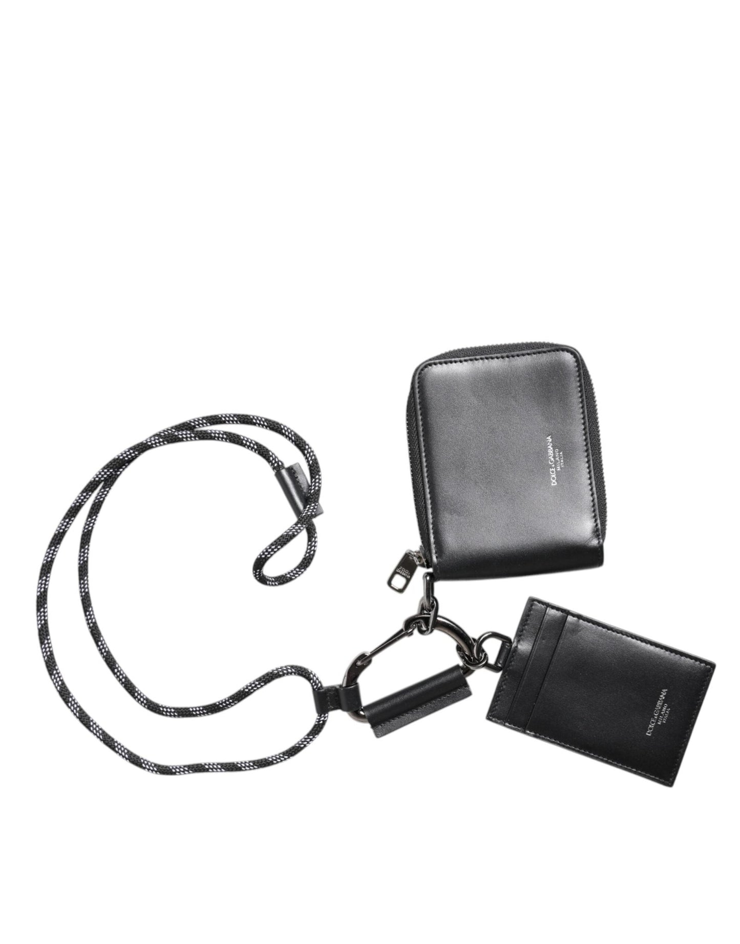 Dolce & Gabbana Black Leather Lanyard Zip Around Card Holder Wallet - Sandy Store ByNet