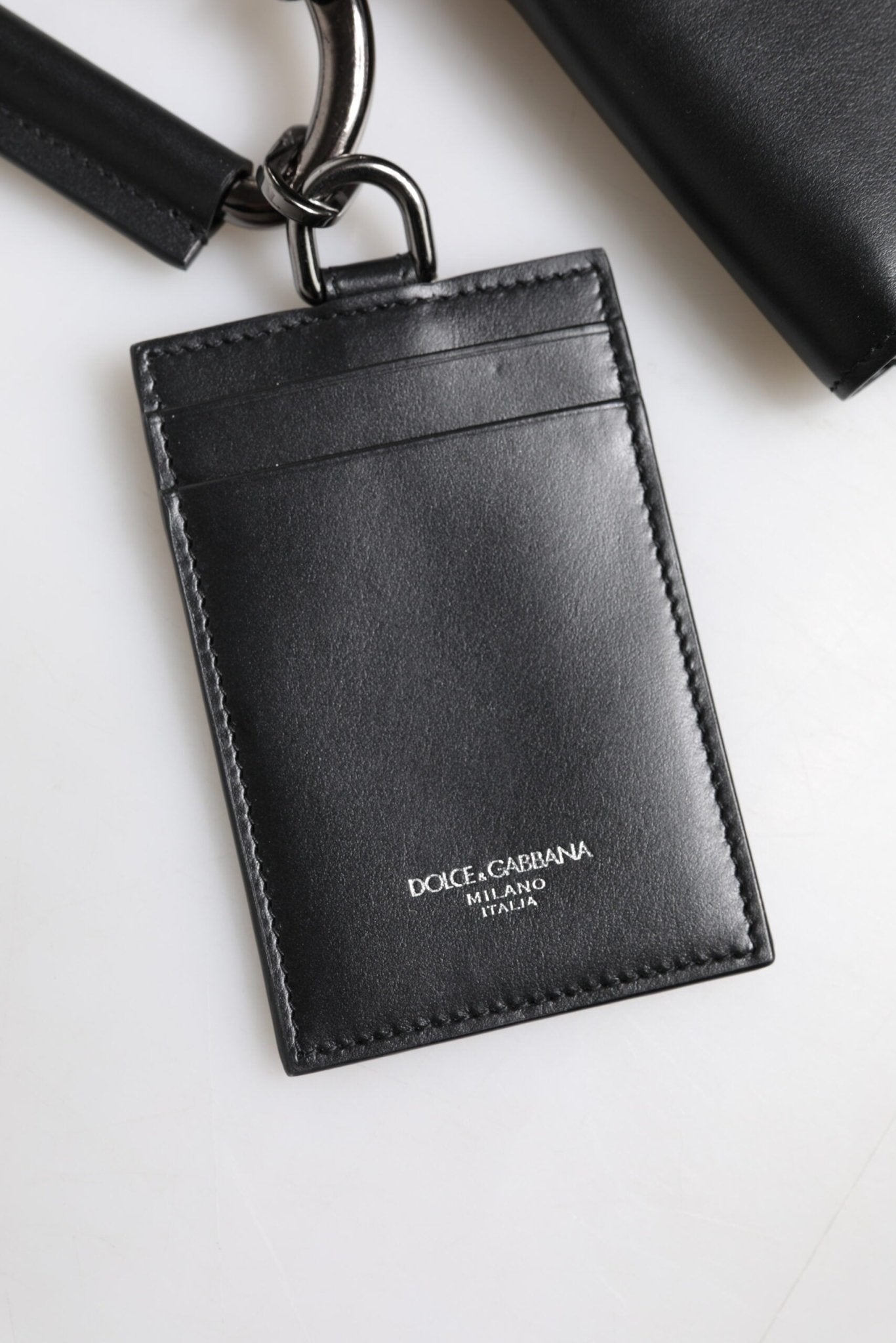 Dolce & Gabbana Black Leather Lanyard Zip Around Card Holder Wallet - Sandy Store ByNet