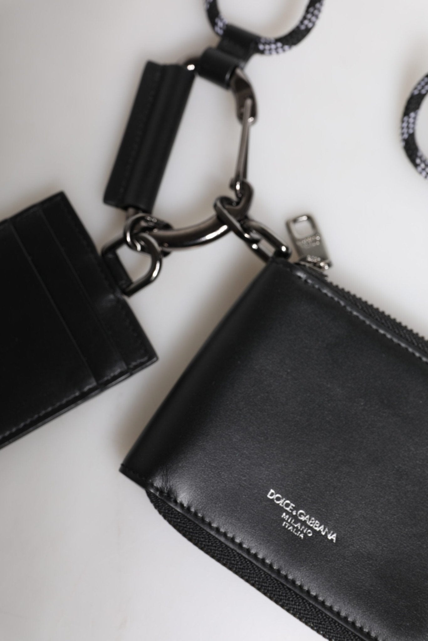 Dolce & Gabbana Black Leather Lanyard Zip Around Card Holder Wallet - Sandy Store ByNet