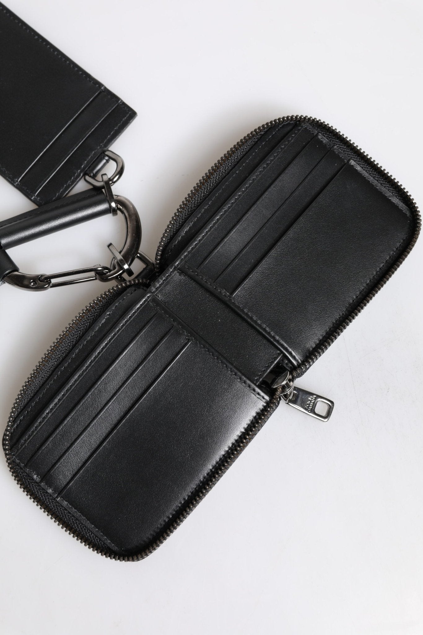 Dolce & Gabbana Black Leather Lanyard Zip Around Card Holder Wallet - Sandy Store ByNet
