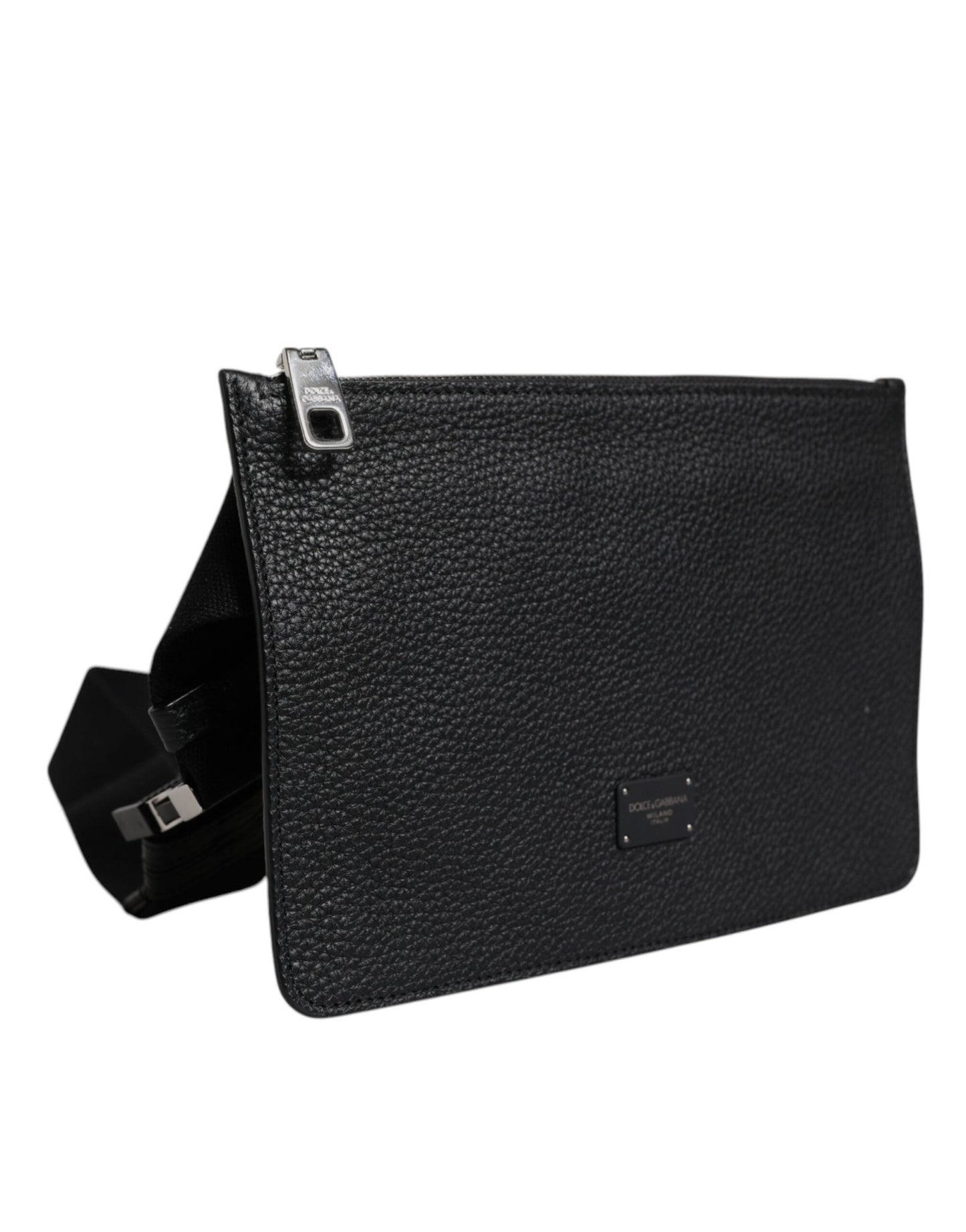 Dolce & Gabbana Black Leather Logo Plaque Purse Fanny Pack Bag - Sandy Store ByNet