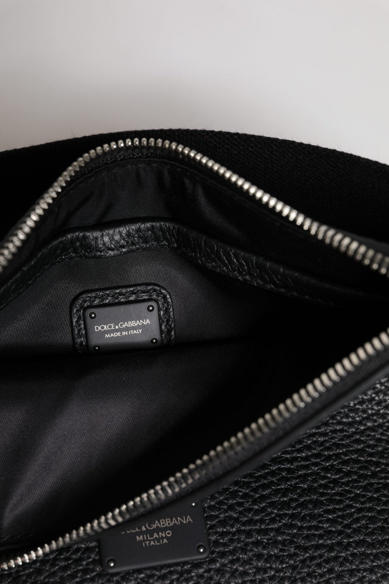 Dolce & Gabbana Black Leather Logo Plaque Purse Fanny Pack Bag - Sandy Store ByNet