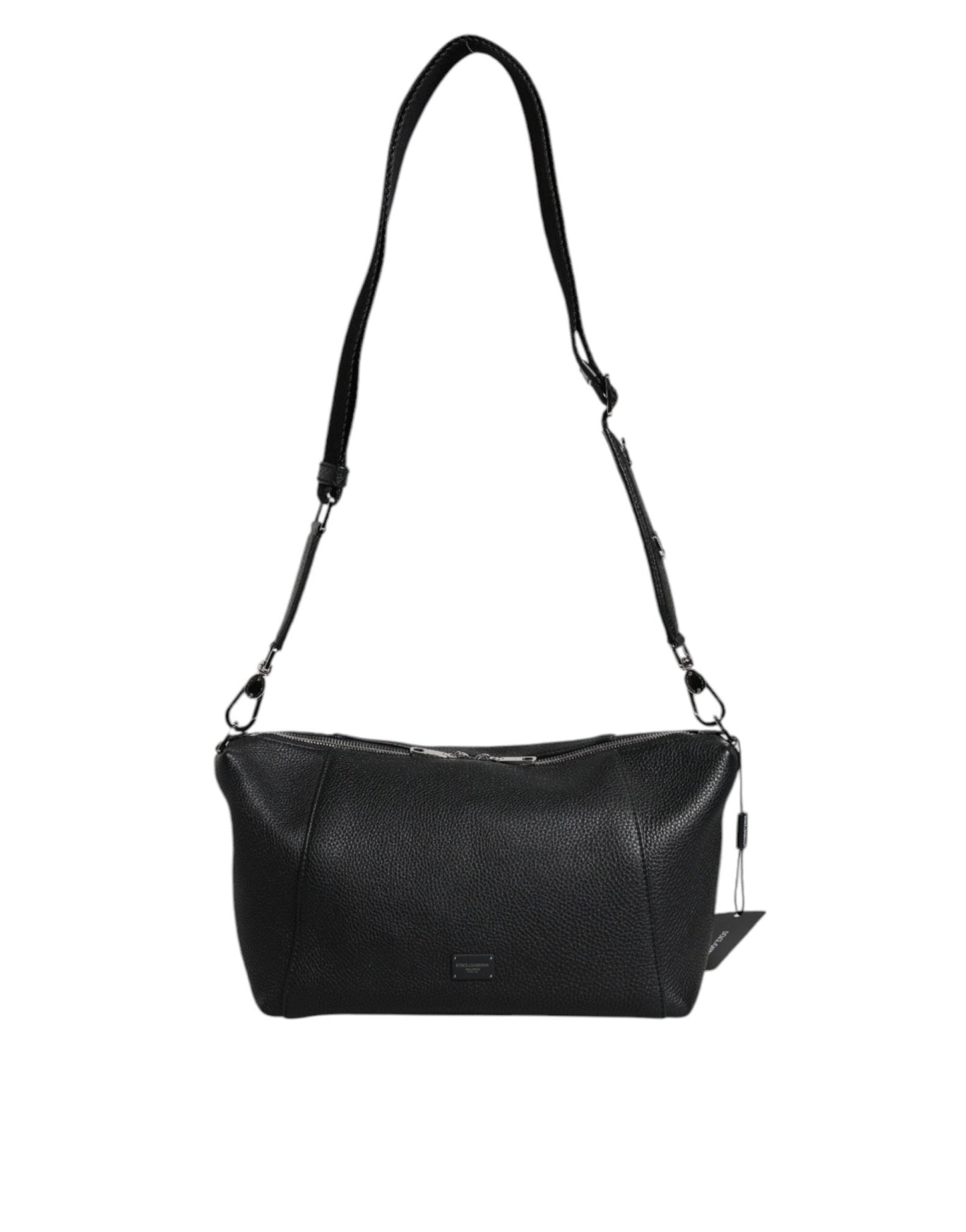 Dolce & Gabbana Black Leather Logo Plaque Shoulder Crossbody Bag - Sandy Store ByNet