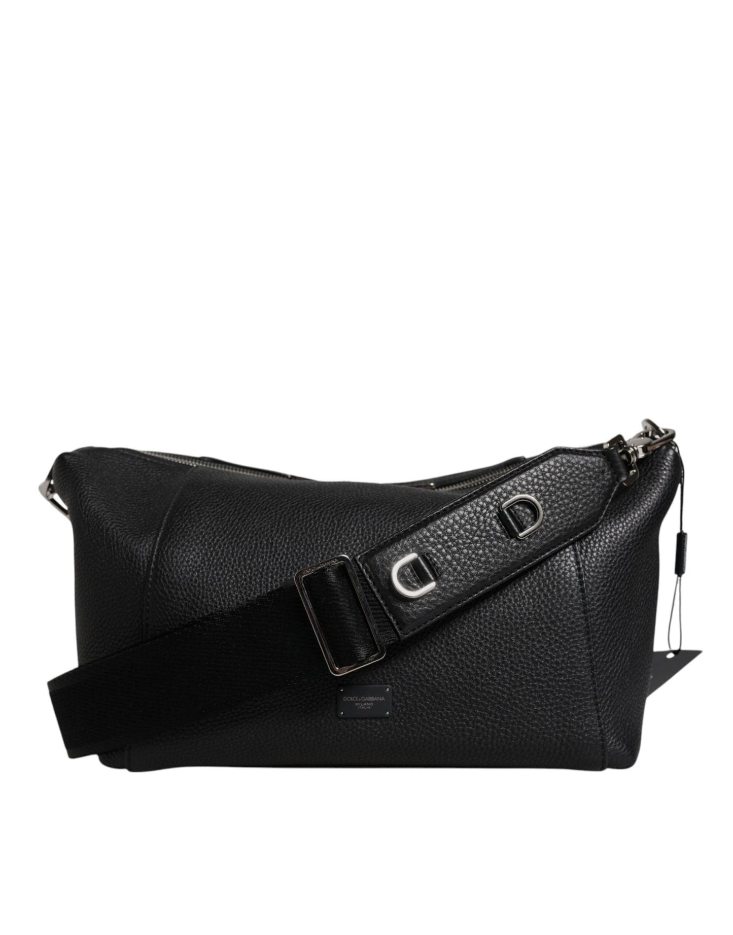 Dolce & Gabbana Black Leather Logo Plaque Shoulder Crossbody Bag - Sandy Store ByNet