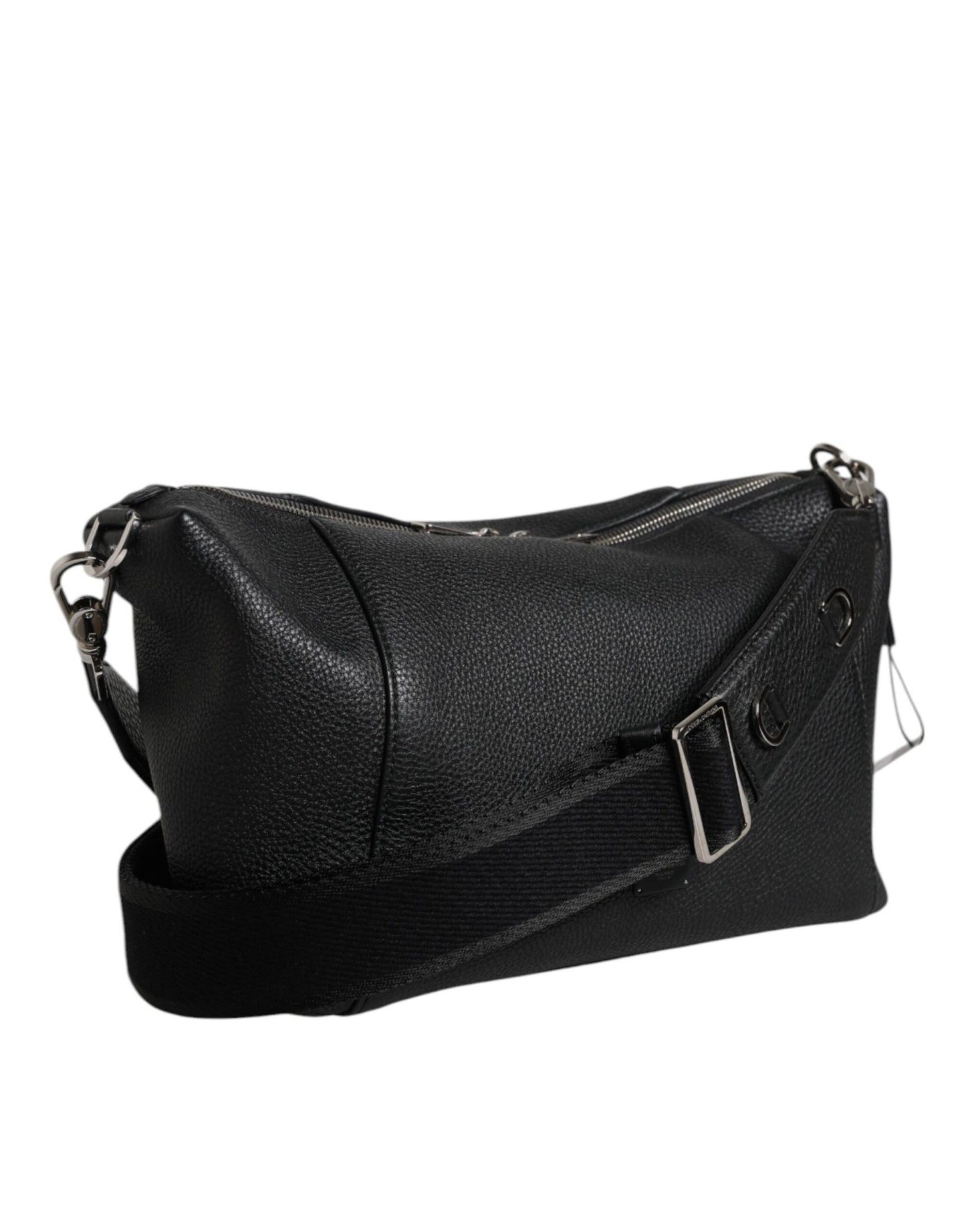 Dolce & Gabbana Black Leather Logo Plaque Shoulder Crossbody Bag - Sandy Store ByNet