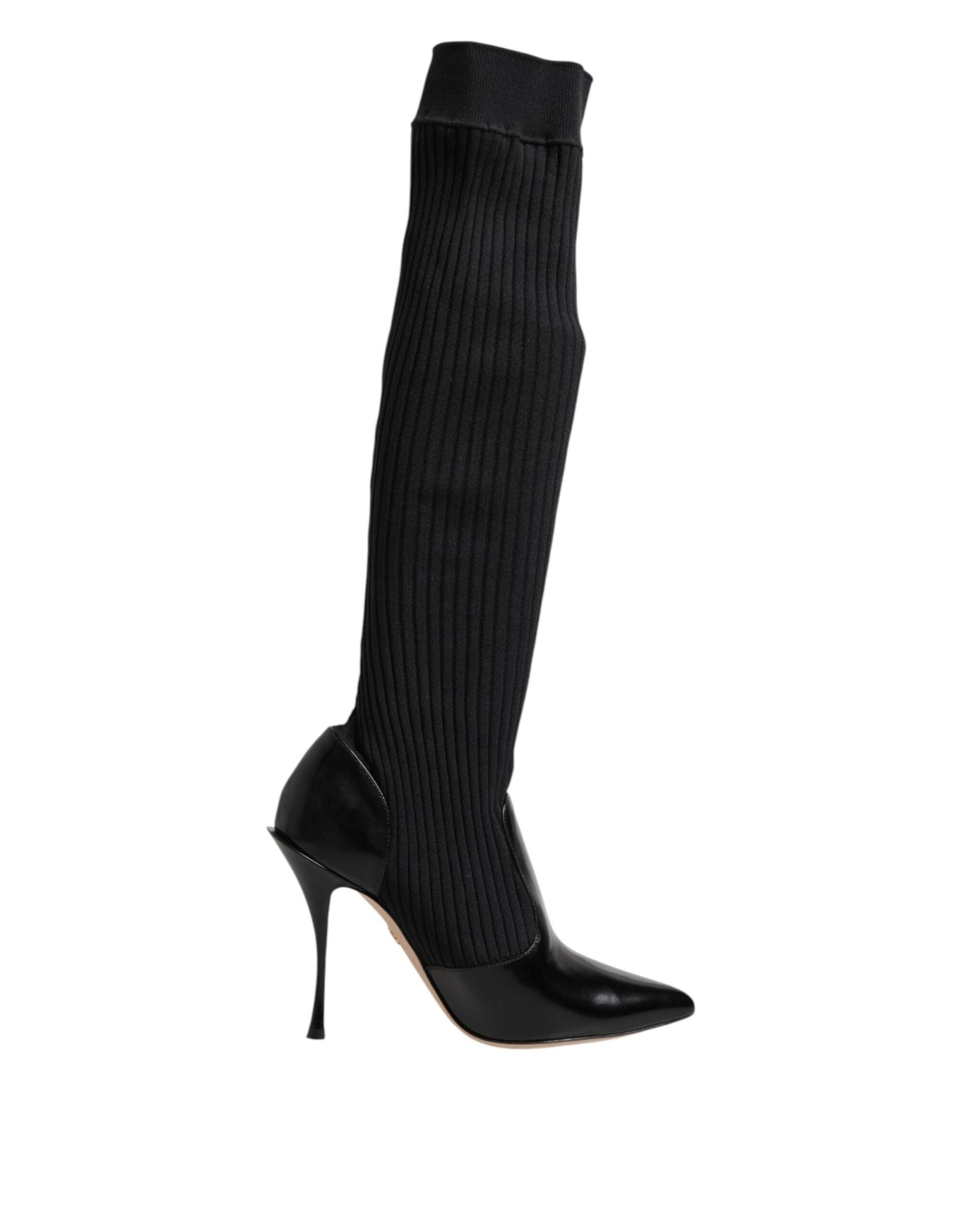 Dolce & Gabbana Black Leather Ribbed Knit Knee Boots Shoes – EU38/US7.5 par Dolce & Gabbana | Disponible sur Sandy Store ByNet