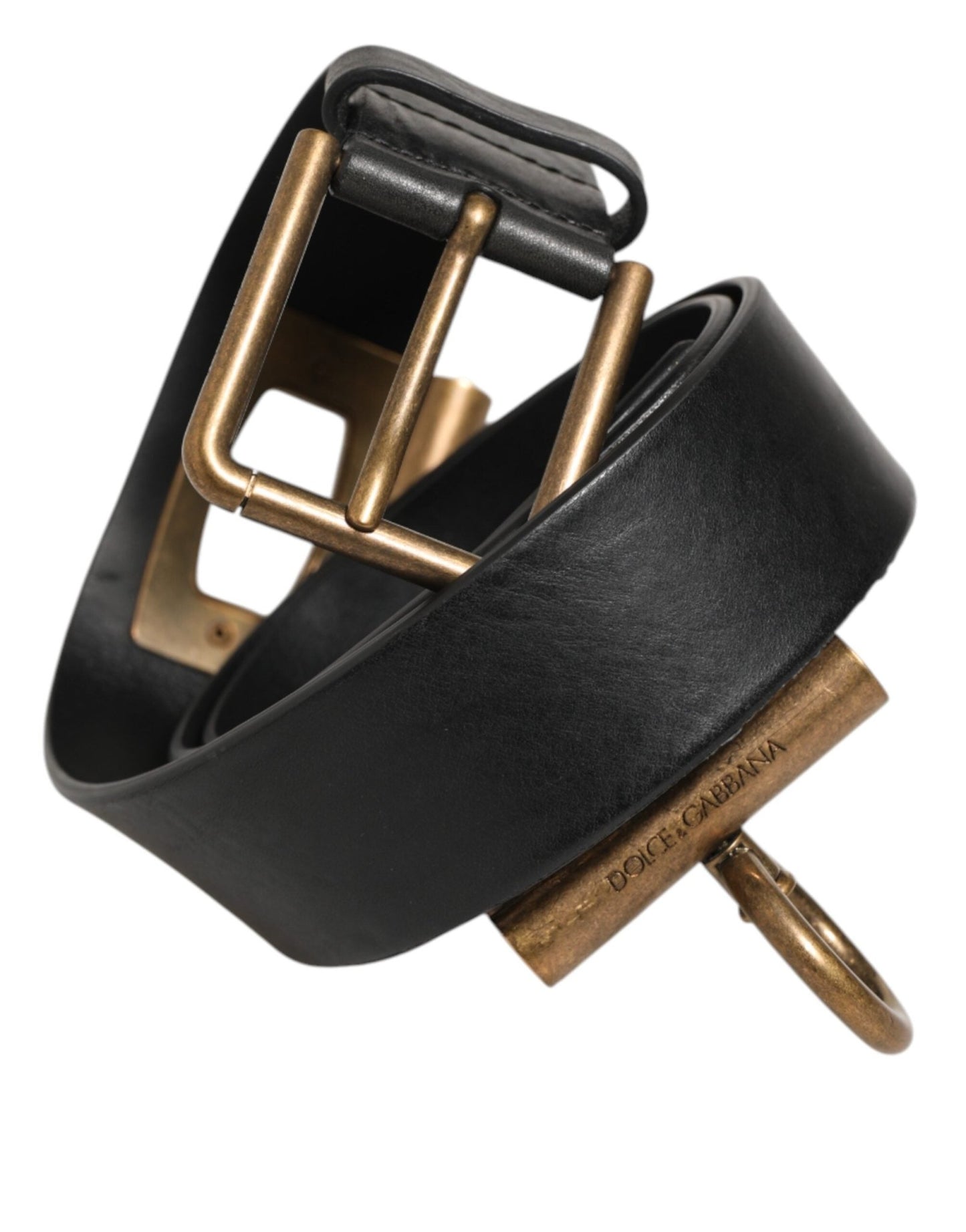 Dolce & Gabbana Black Leather Side Rings Brass Buckle Belt – 90 cm / 36 Inches par Dolce & Gabbana | Disponible sur Sandy Store ByNet