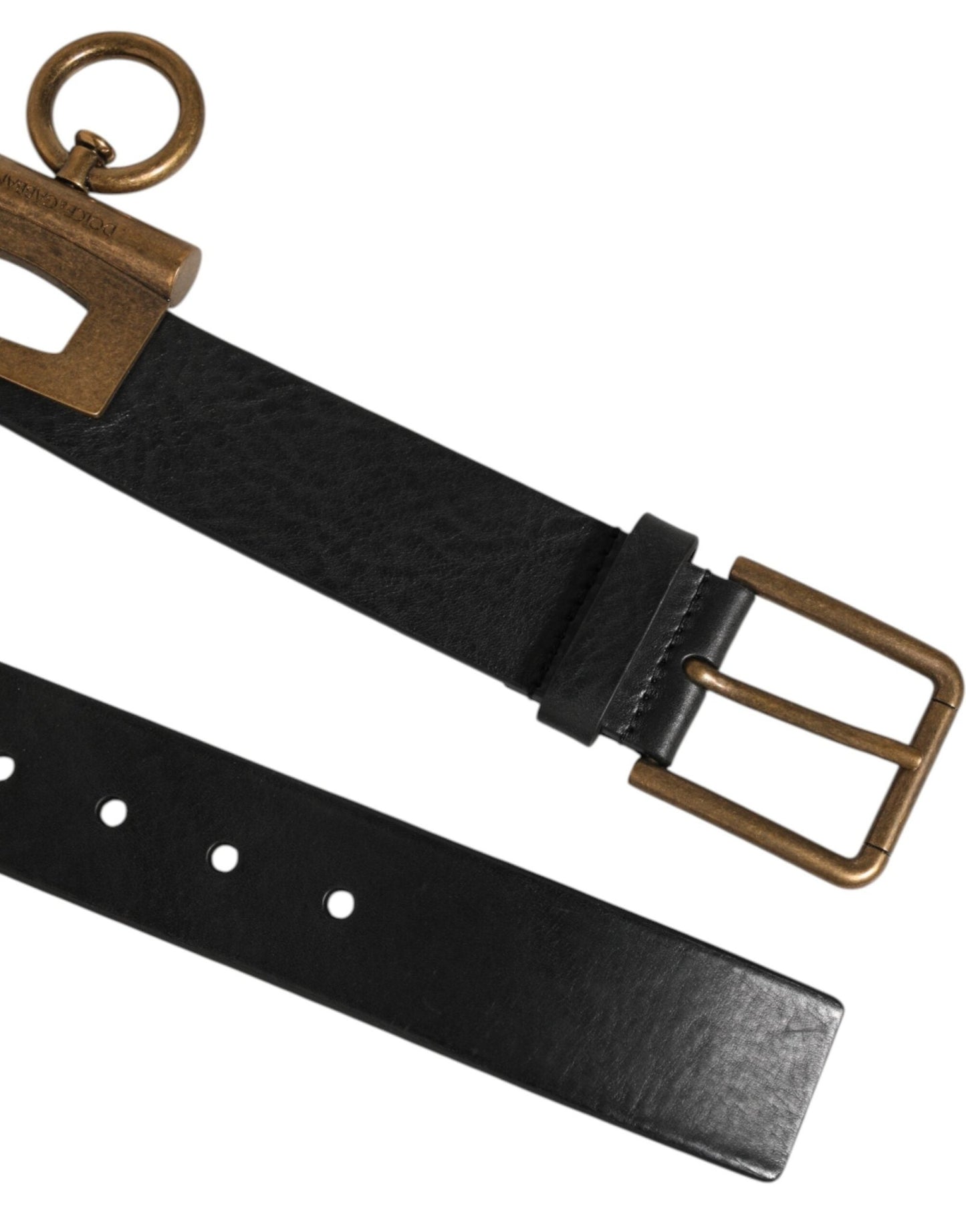 Dolce & Gabbana Black Leather Side Rings Brass Buckle Belt – 90 cm / 36 Inches par Dolce & Gabbana | Disponible sur Sandy Store ByNet