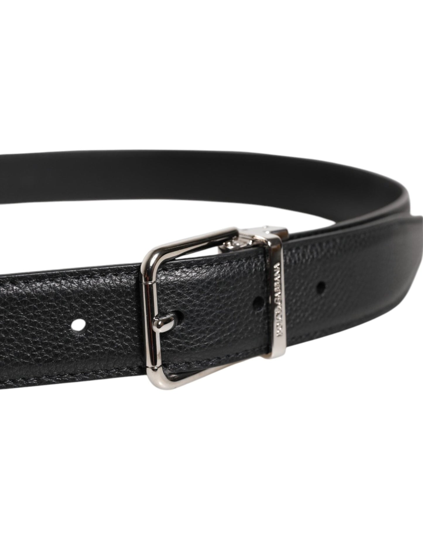 Dolce & Gabbana Black Leather Silver Metal Buckle Belt - Sandy Store ByNet