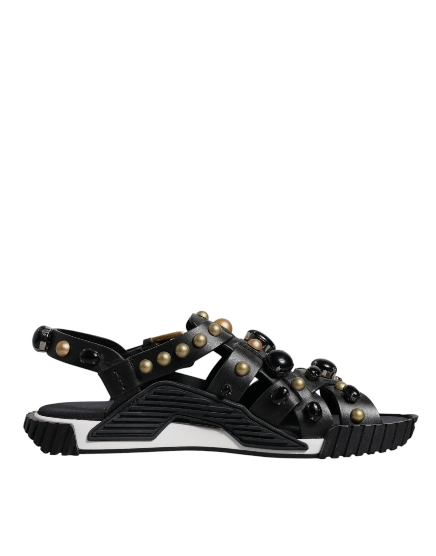 Dolce & Gabbana Black Leather Studded Slides Sandals Shoes - Sandy Store ByNet
