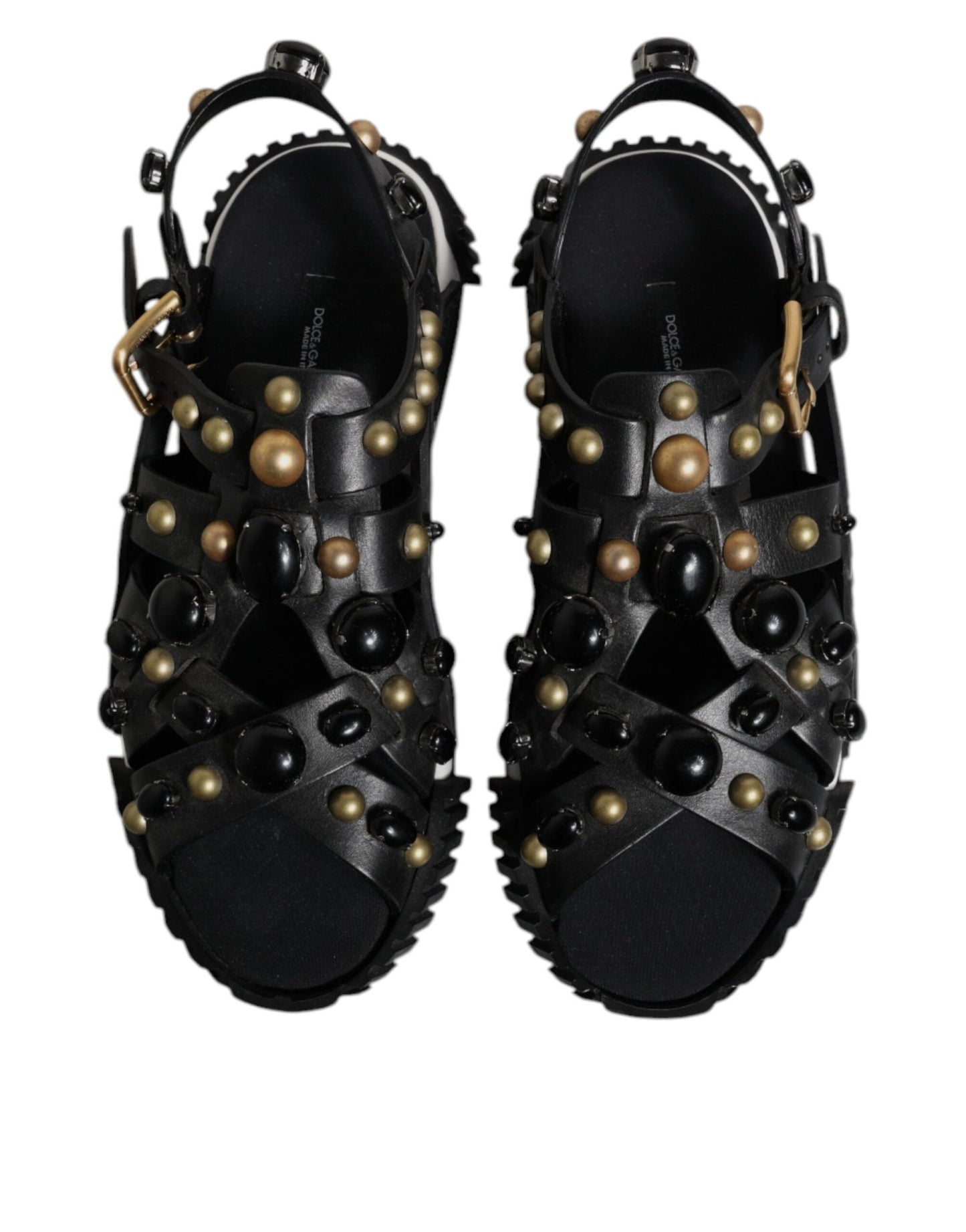 Dolce & Gabbana Black Leather Studded Slides Sandals Shoes - Sandy Store ByNet