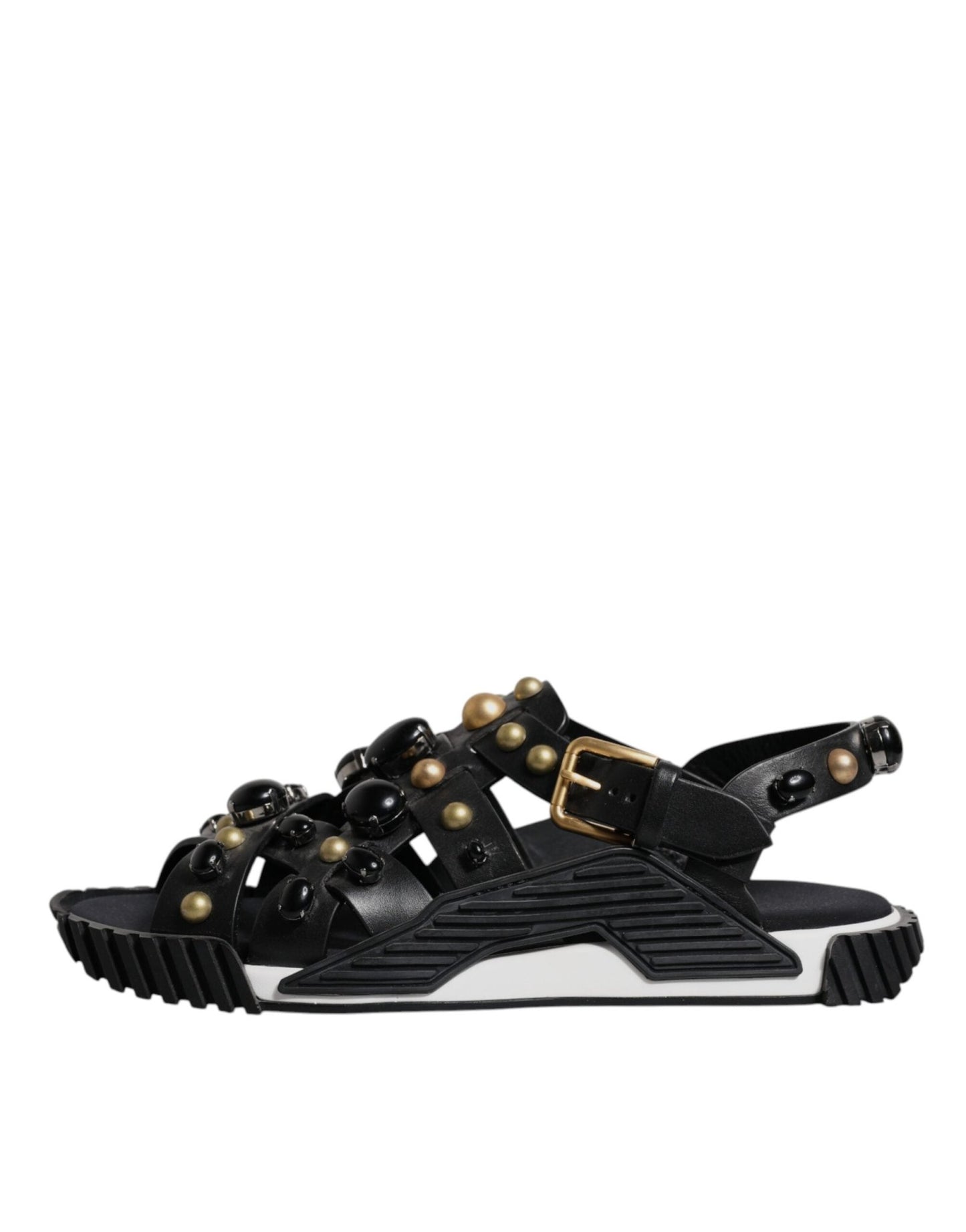 Dolce & Gabbana Black Leather Studded Slides Sandals Shoes - Sandy Store ByNet